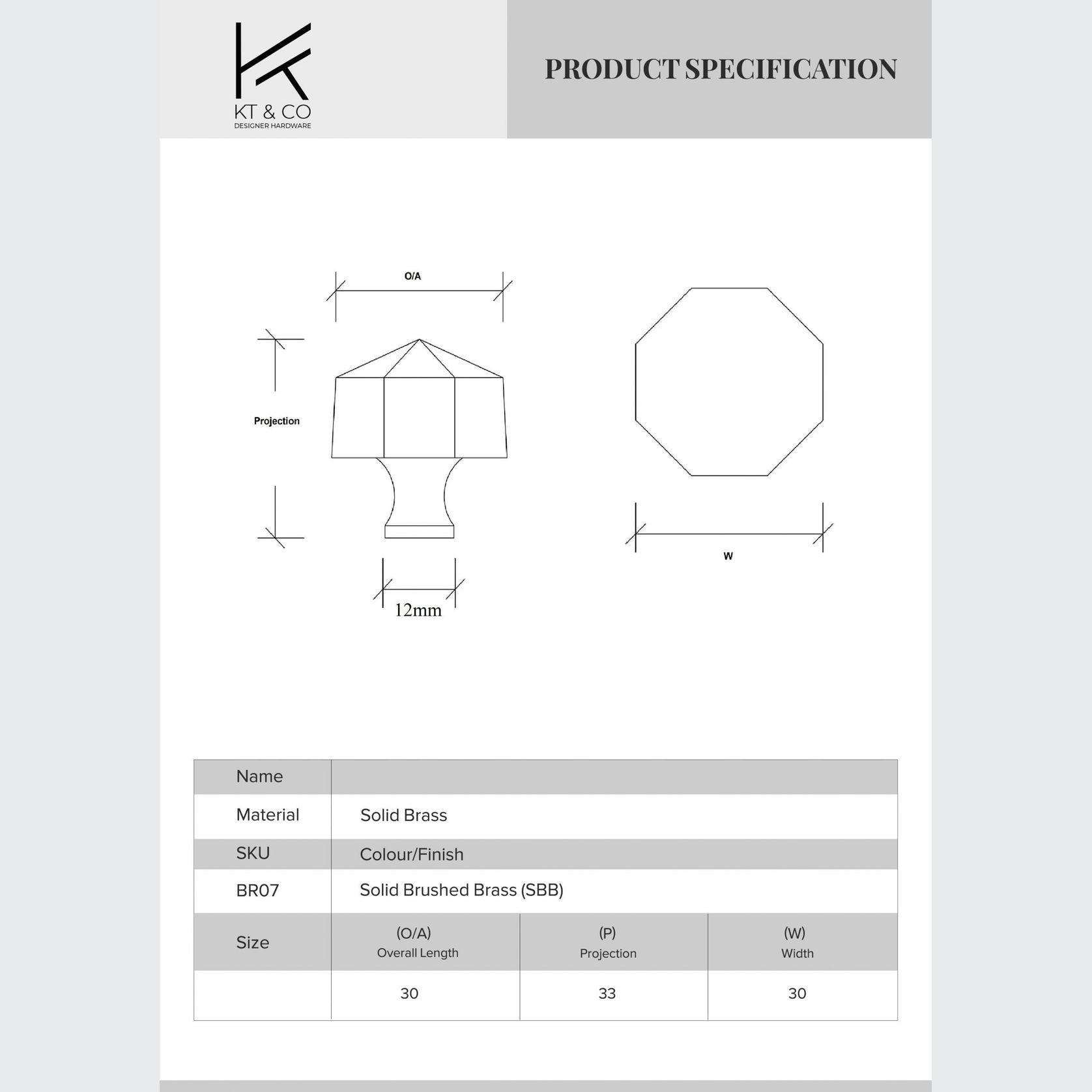 Octagon Solid Brass Cabinet Knobs gallery detail image