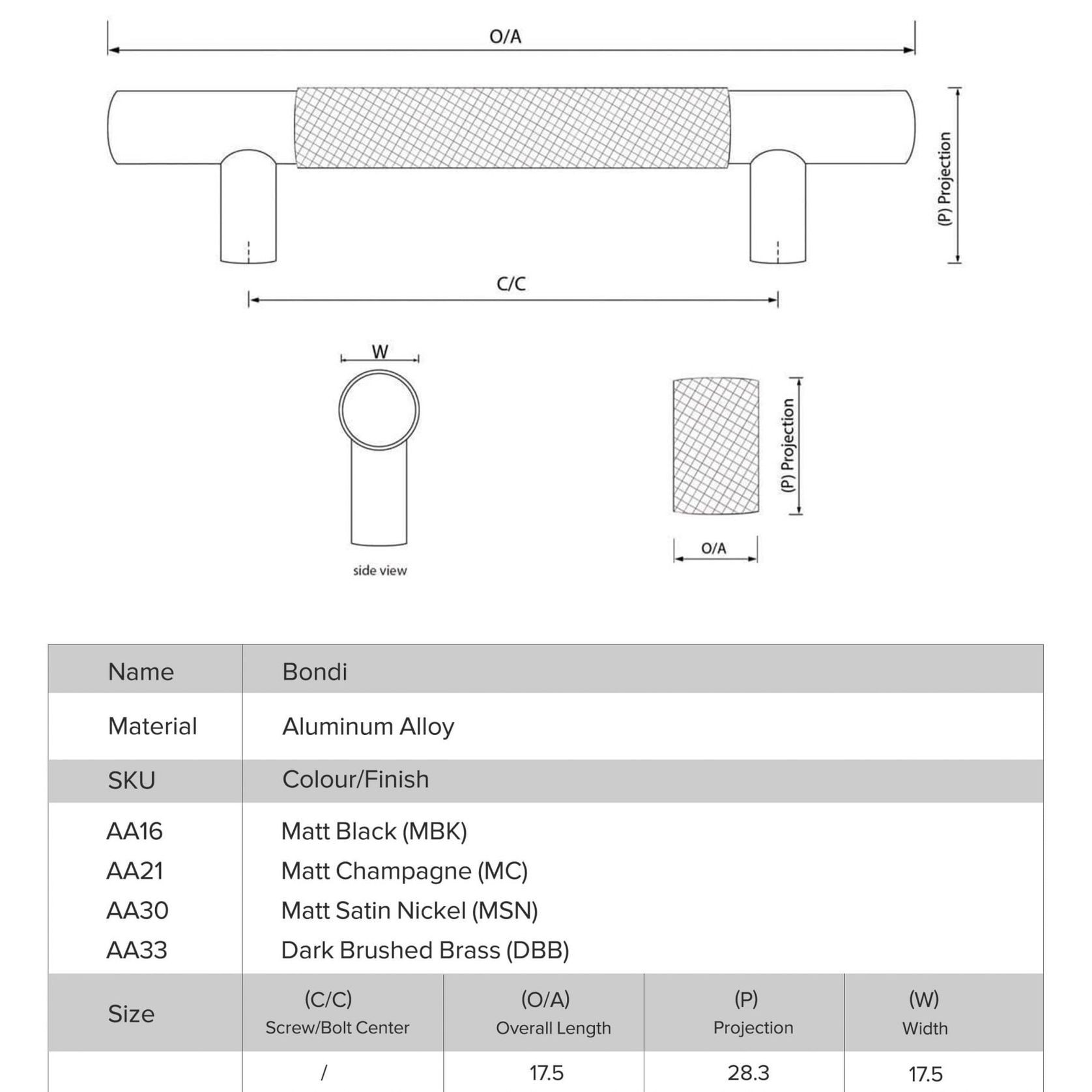 Bondi Knurled Cabinet Pull Handles gallery detail image