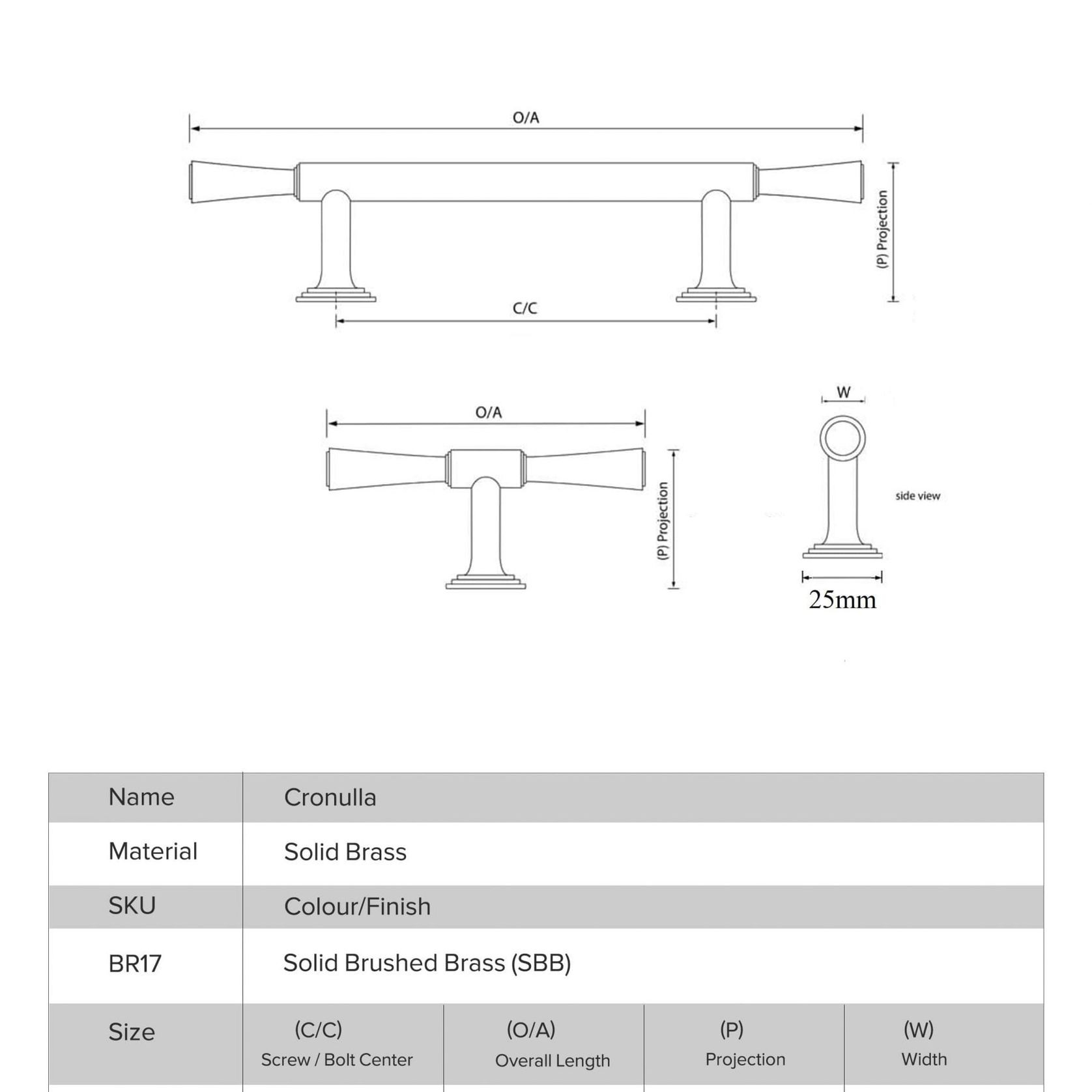Cronulla Solid Brass Drawer Handles gallery detail image