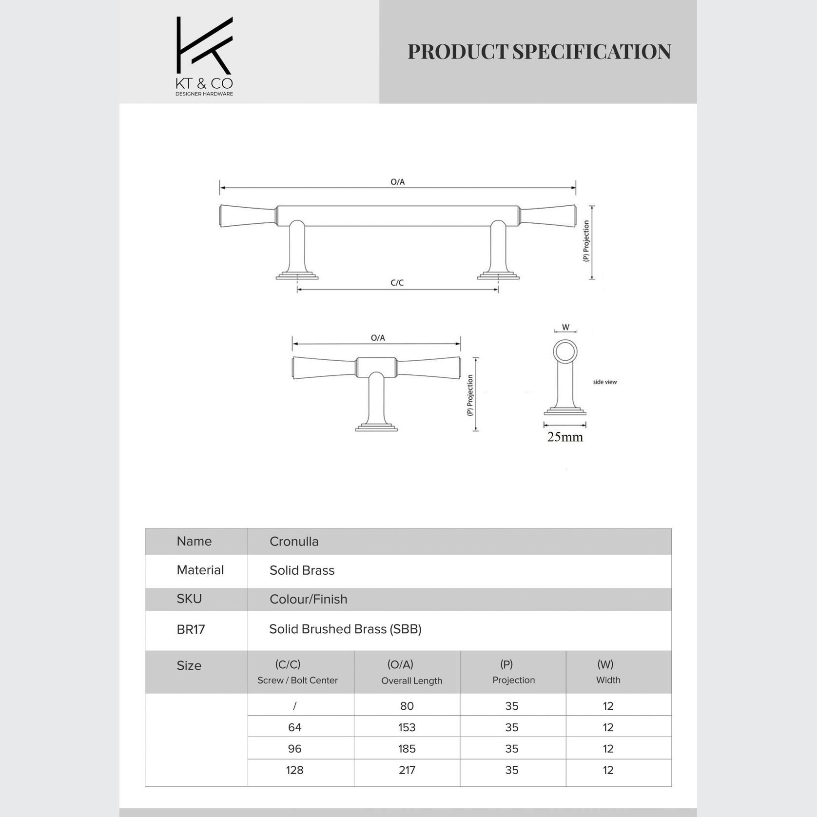 Cronulla Solid Brass Drawer Handles gallery detail image