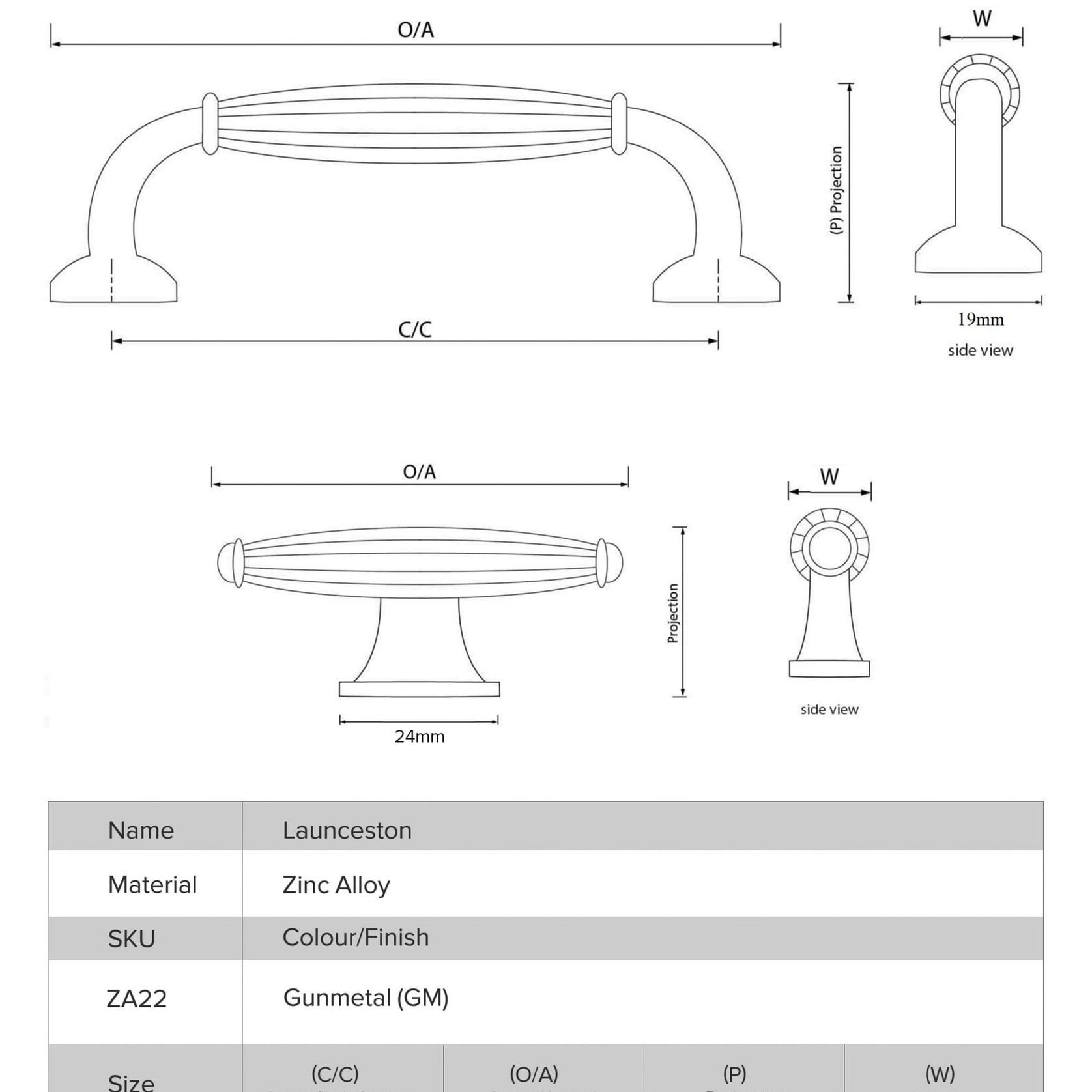 Launceston Gunmetal Grey Hamptons Drawer Handles gallery detail image