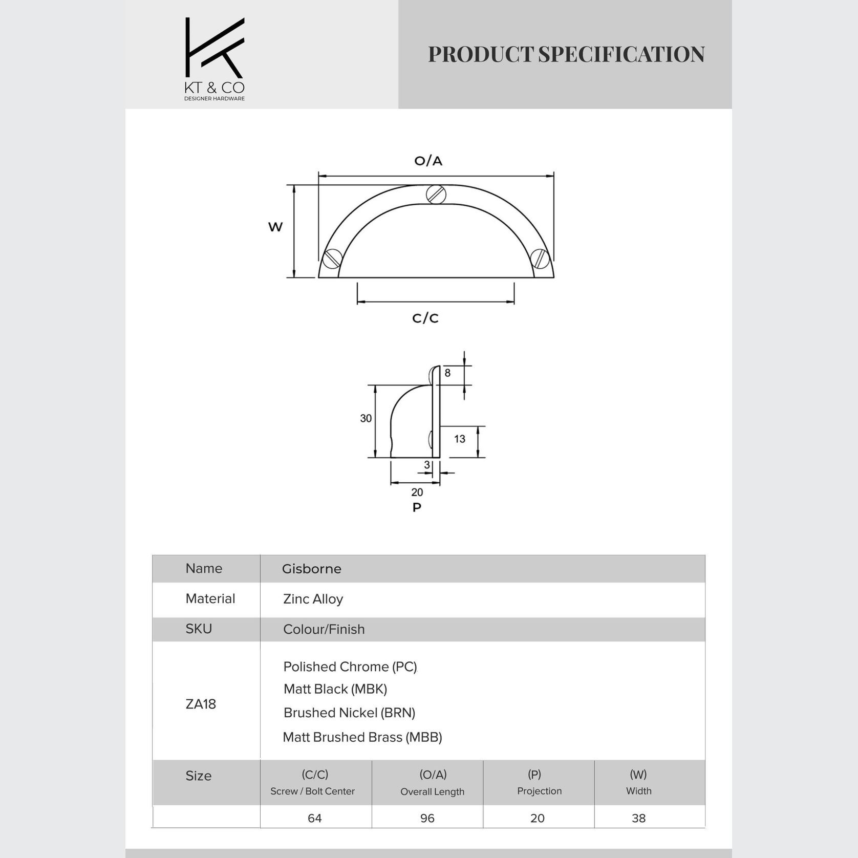 Gisborne Hamptons Cup Pull Handles (64mm) gallery detail image