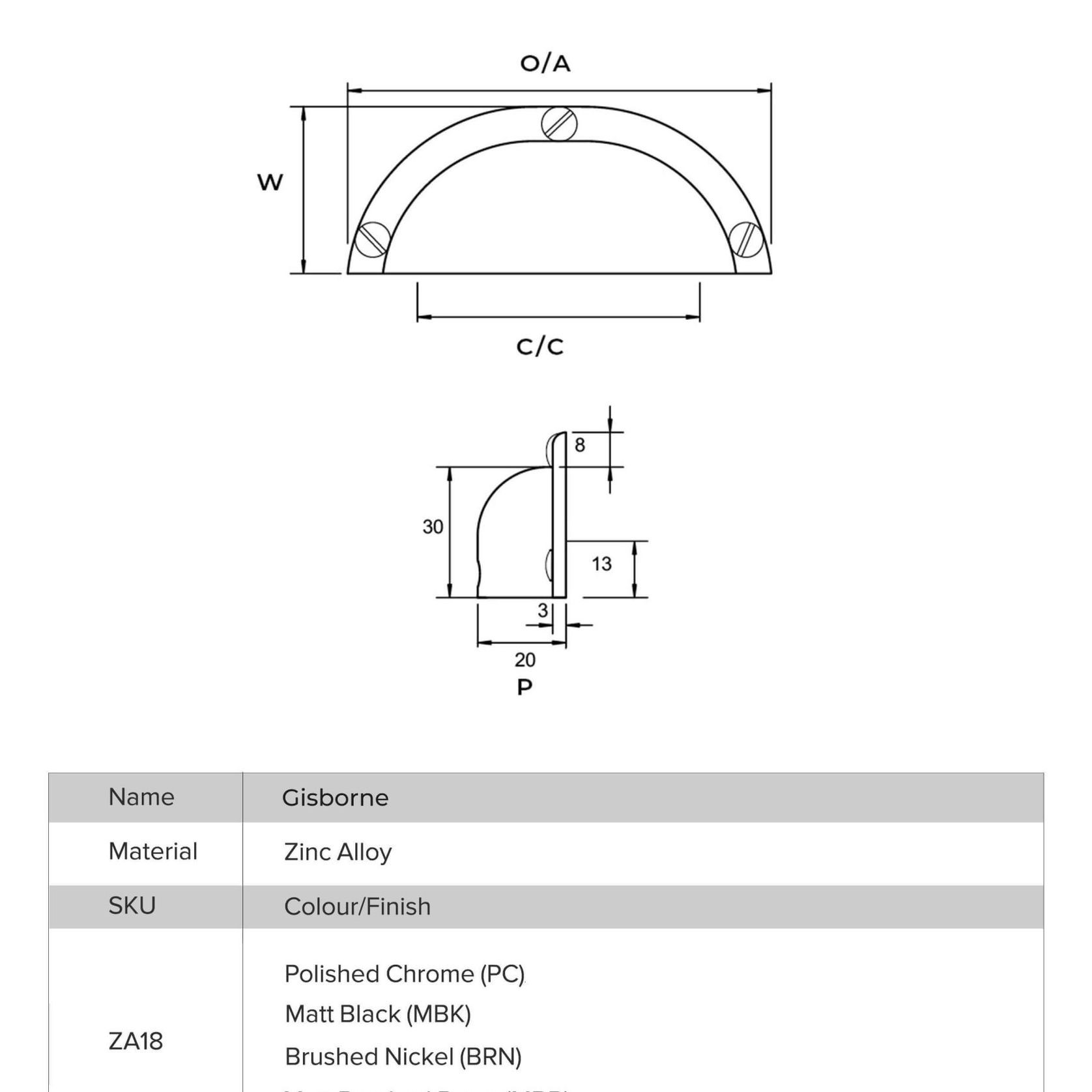 Gisborne Hamptons Cup Pull Handles (64mm) gallery detail image