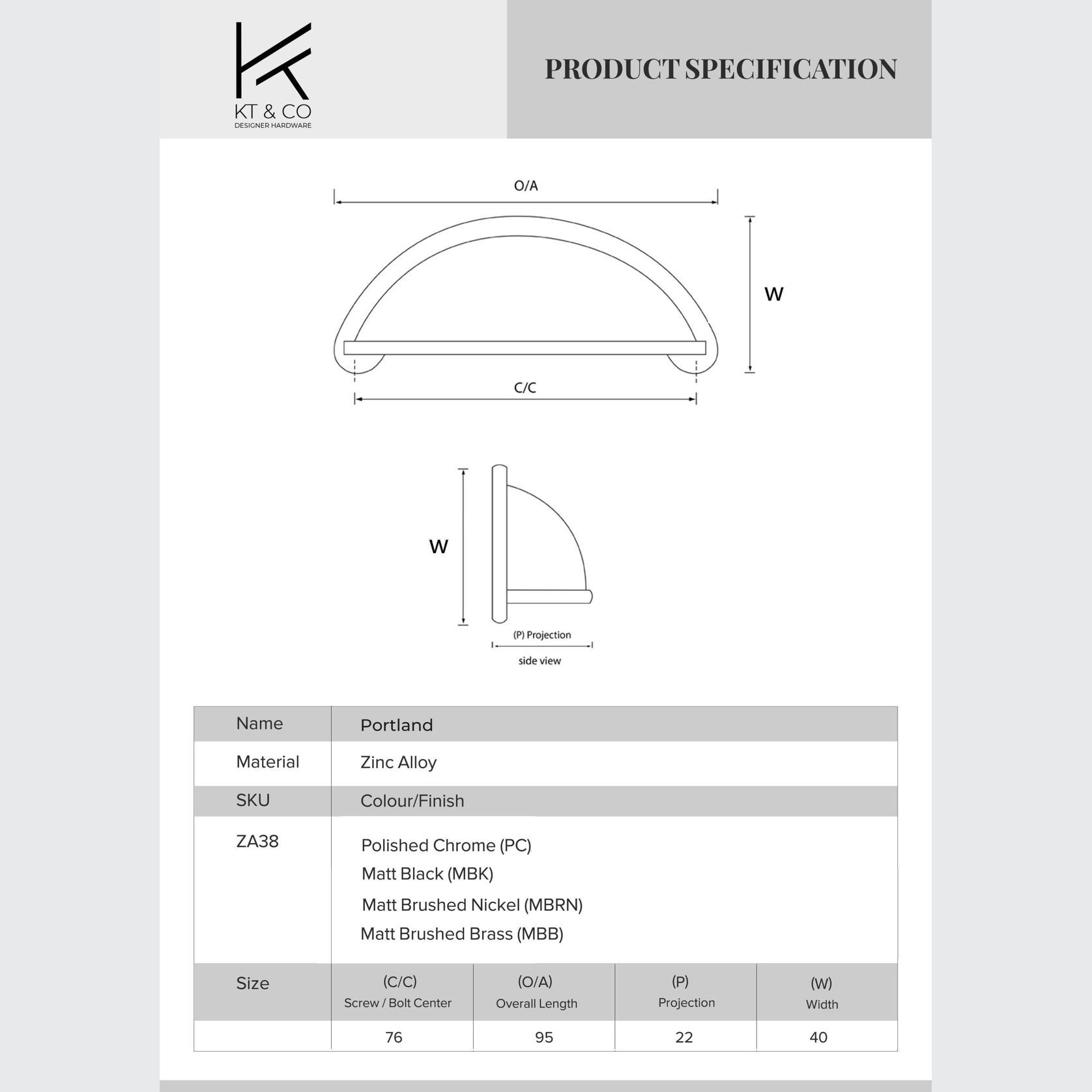 Portland Hampton Style Cup Pull Handles (76mm) gallery detail image