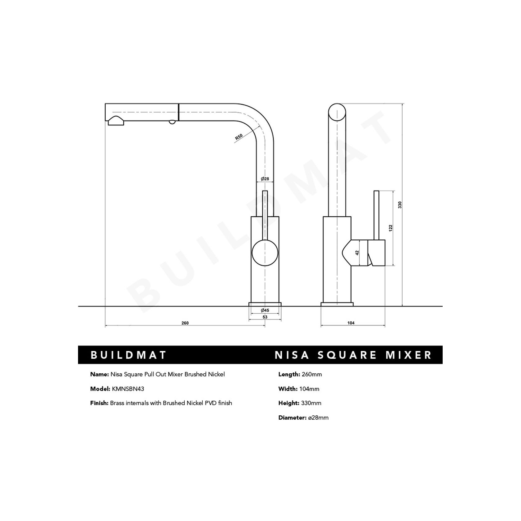 Nisa Square Pull Out Mixer Brushed Nickel gallery detail image