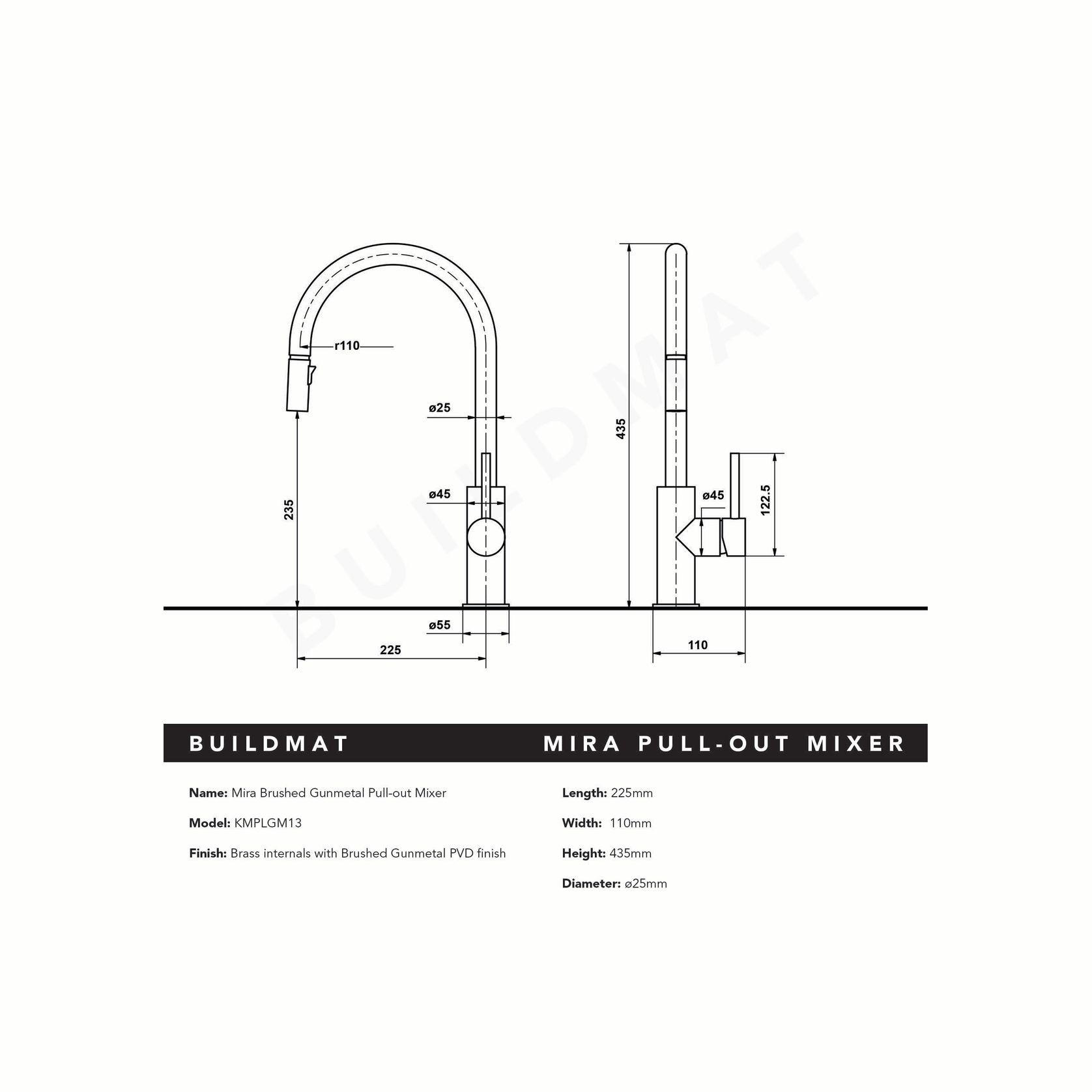 Mira Brushed Gunmetal Pull Out Mixer gallery detail image
