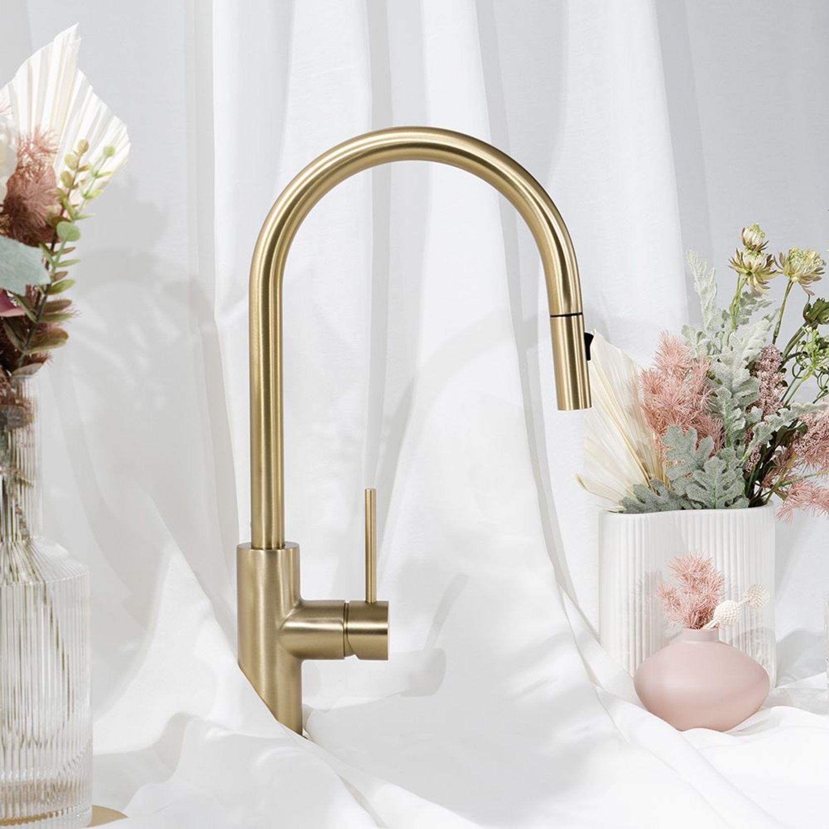 Mira Brushed Brass Gold Pull Out Mixer gallery detail image