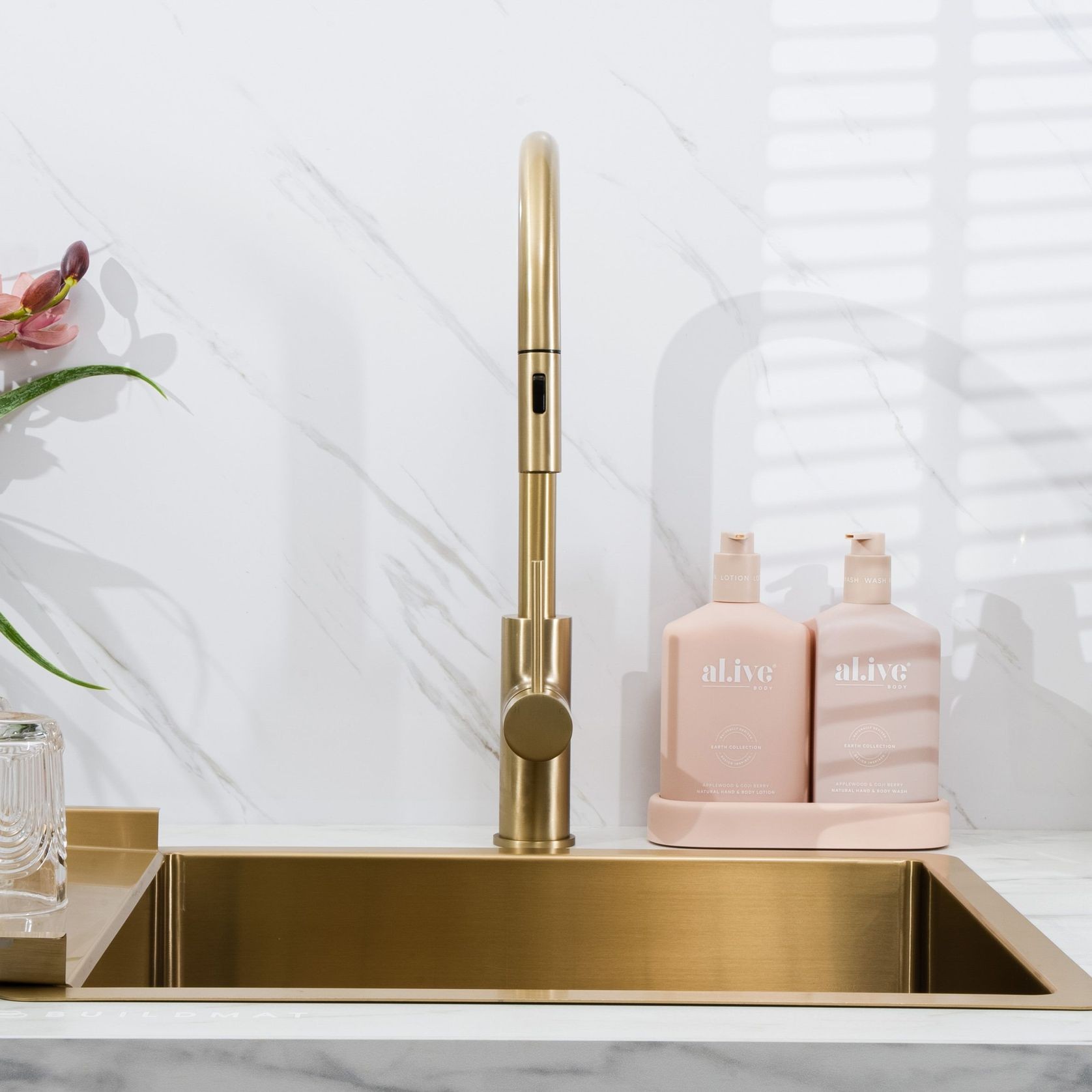 Mira Brushed Brass Gold Pull Out Mixer gallery detail image
