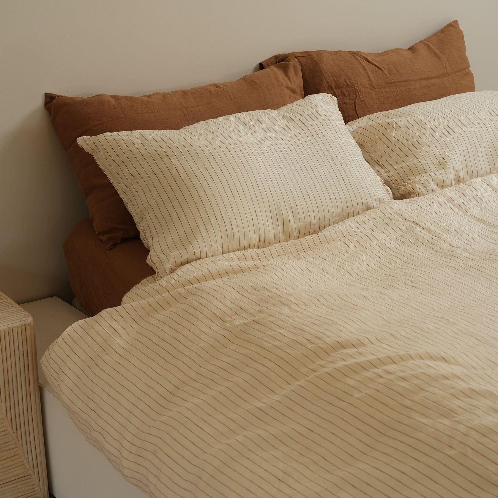 100% French Flax Linen Duvet Set- Ginger Pinstripe gallery detail image