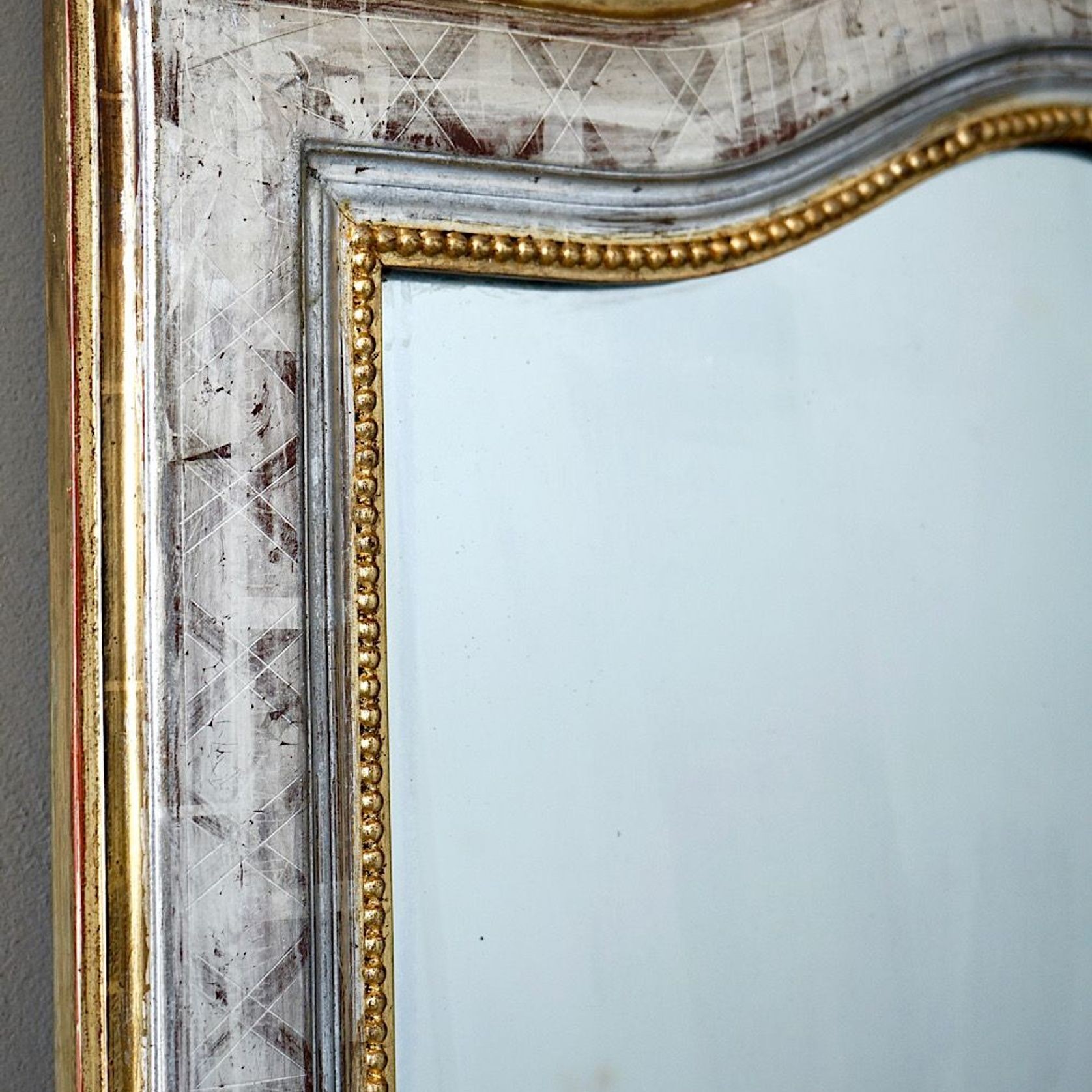 Antique French Louis Philippe Silvered & Gilded Mirror gallery detail image