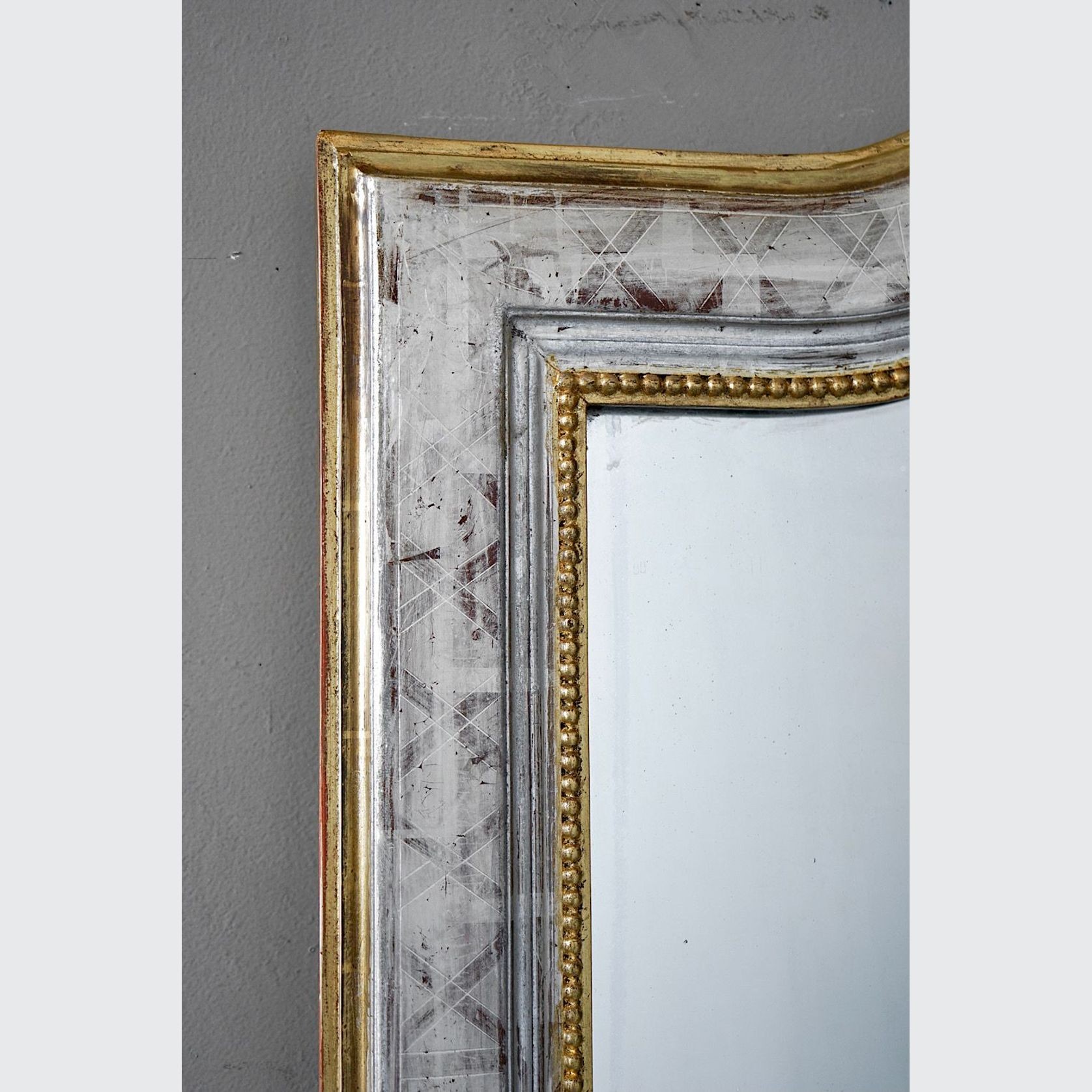 Antique French Louis Philippe Silvered & Gilded Mirror gallery detail image