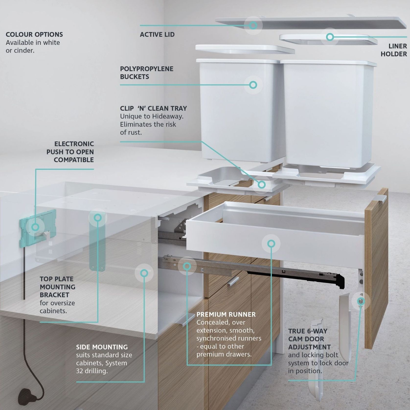 Concelo 2 x 13L Buckets | Door Pull | White gallery detail image