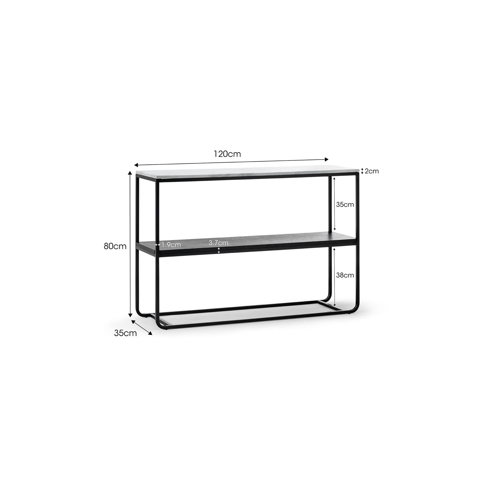 Estoria 120cm White Marble Shelf Console Table | Black gallery detail image