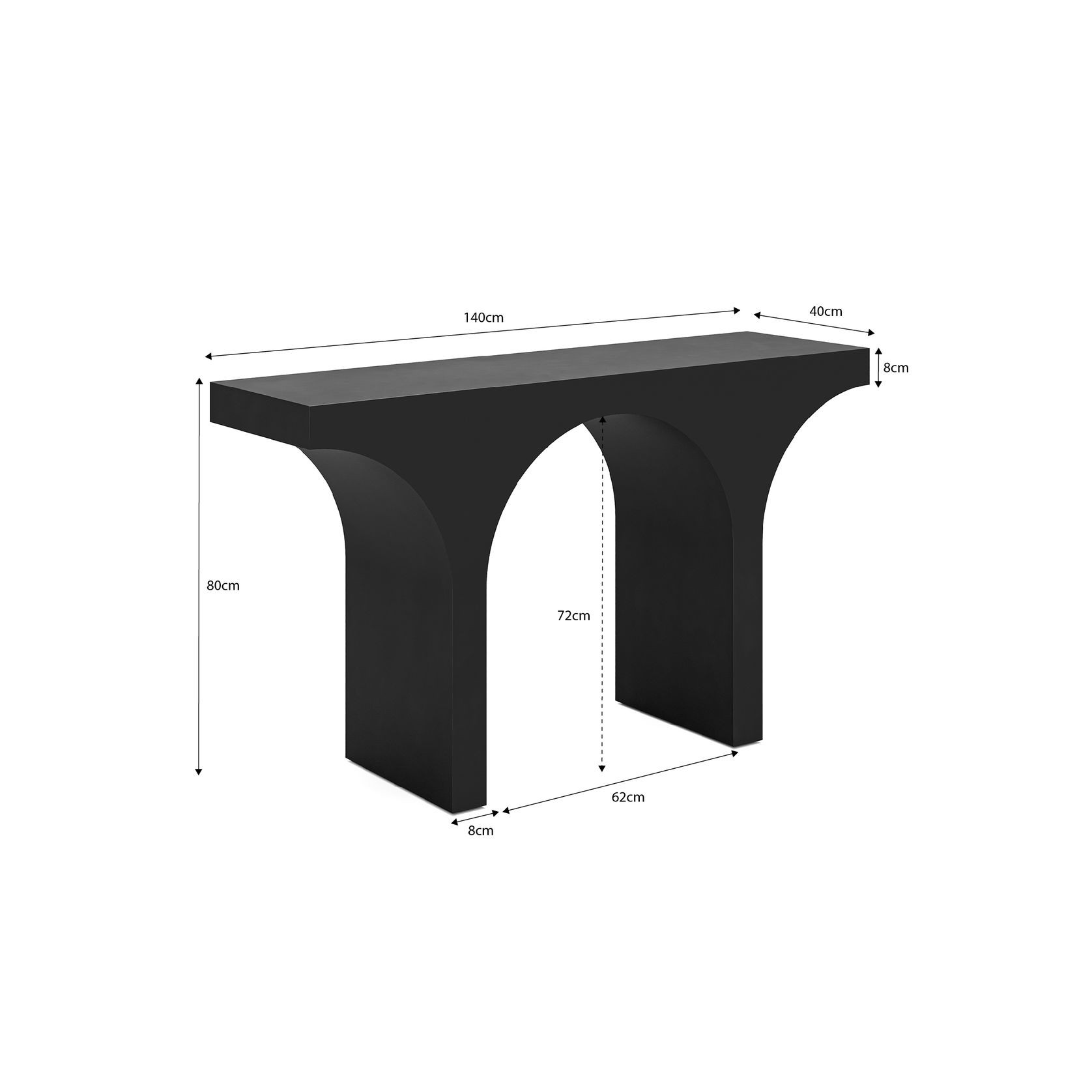 Arcus 140cm Concrete Console Table in Matte Black gallery detail image