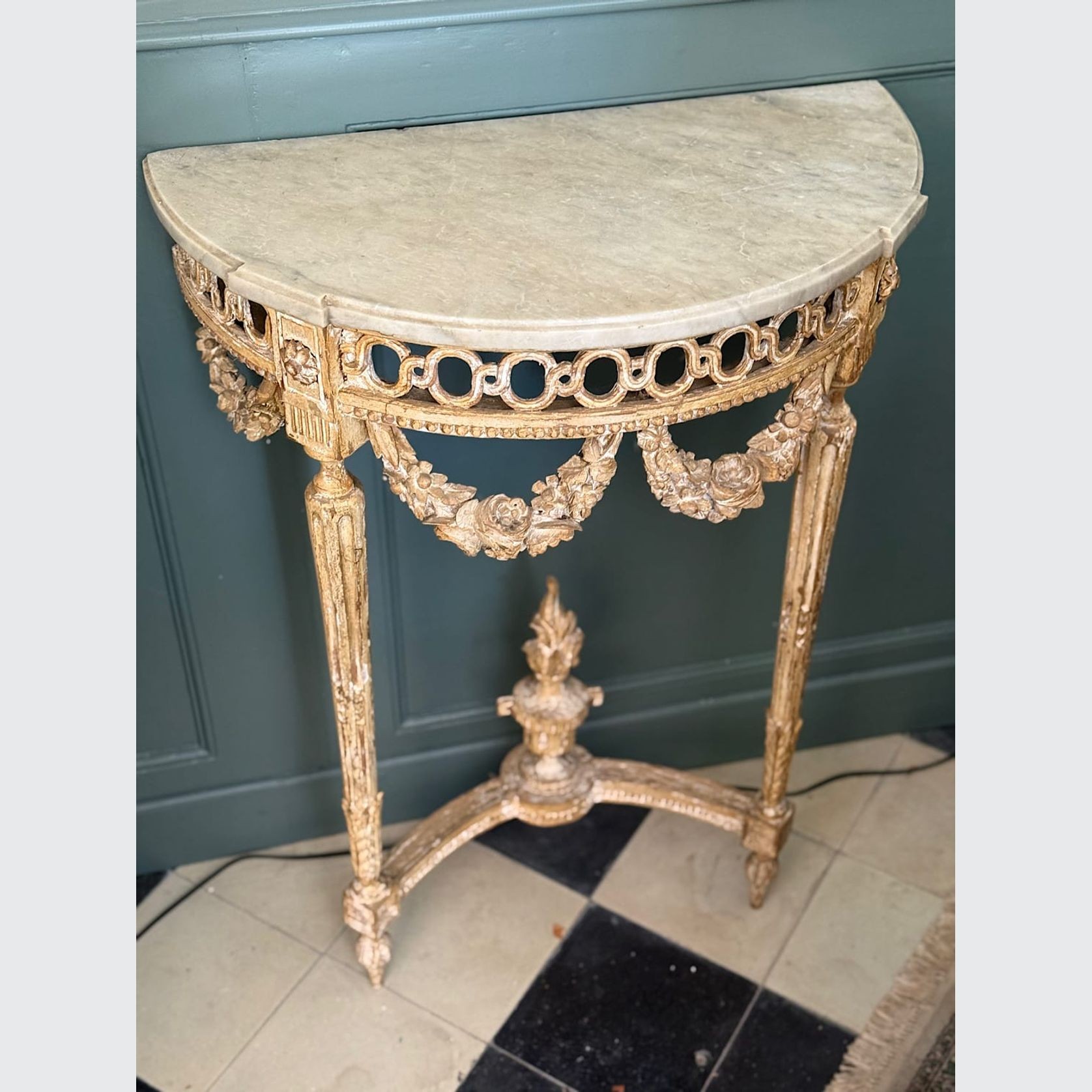 French Louis XVI Painted Demi-lune Consoles (Pair) gallery detail image