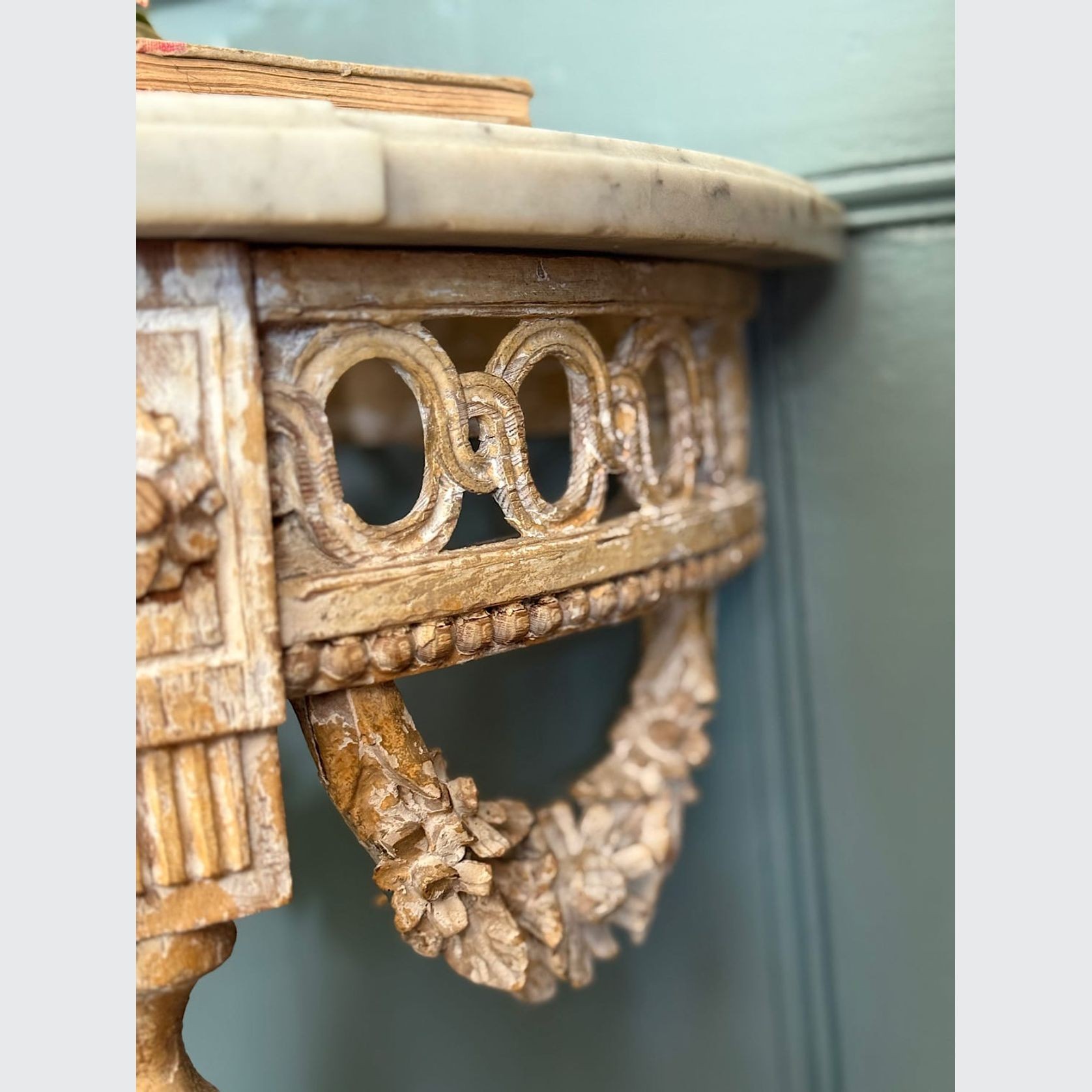 French Louis XVI Painted Demi-lune Consoles (Pair) gallery detail image