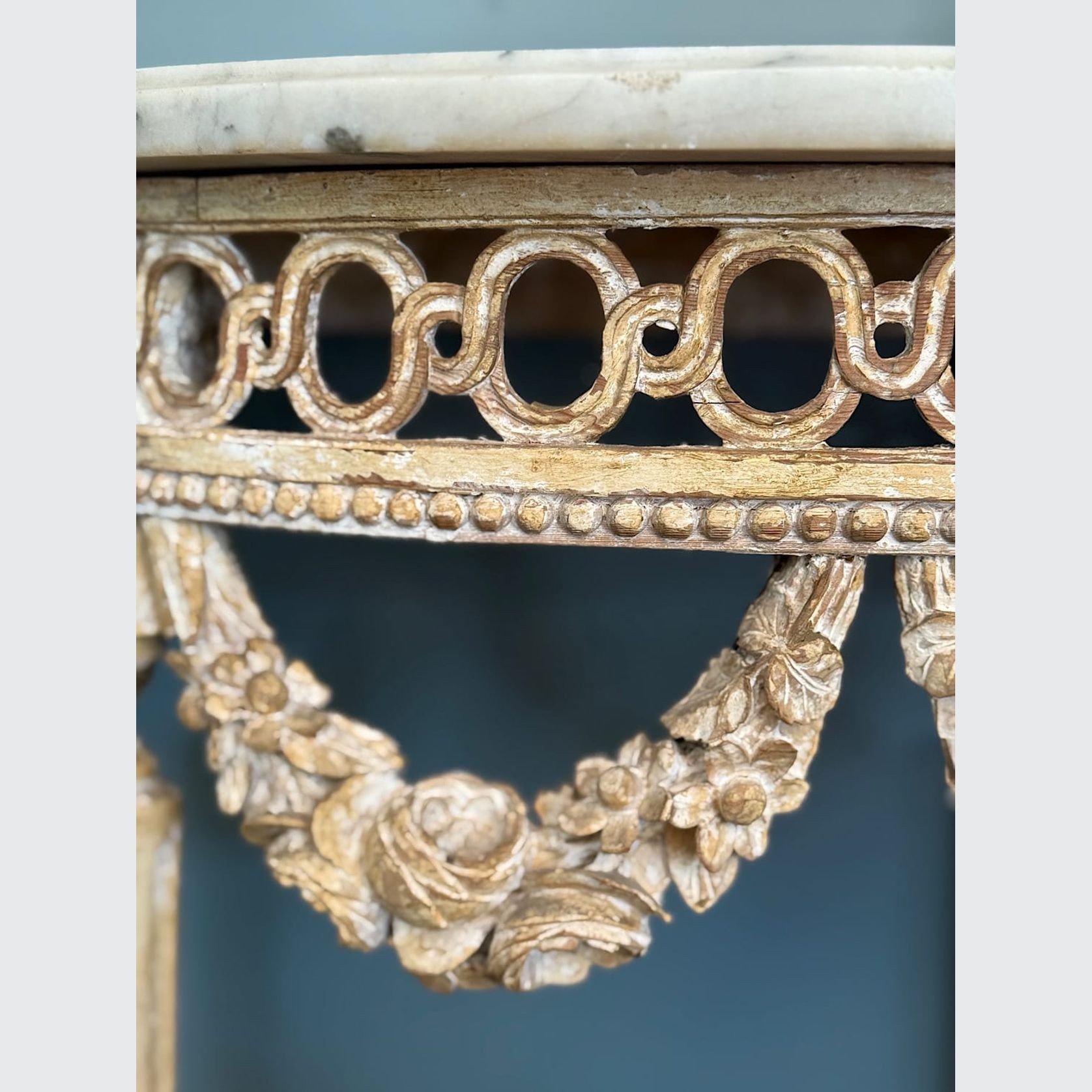 French Louis XVI Painted Demi-lune Consoles (Pair) gallery detail image