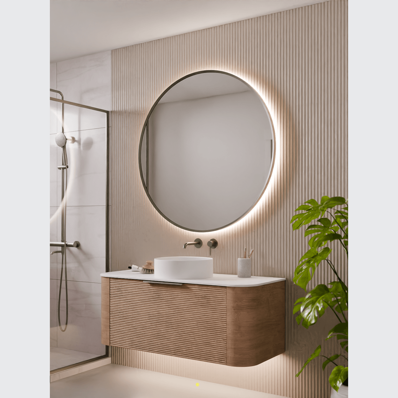 Code Solace Round Framed Gunmetal Led Mirror - 3 Sizes gallery detail image