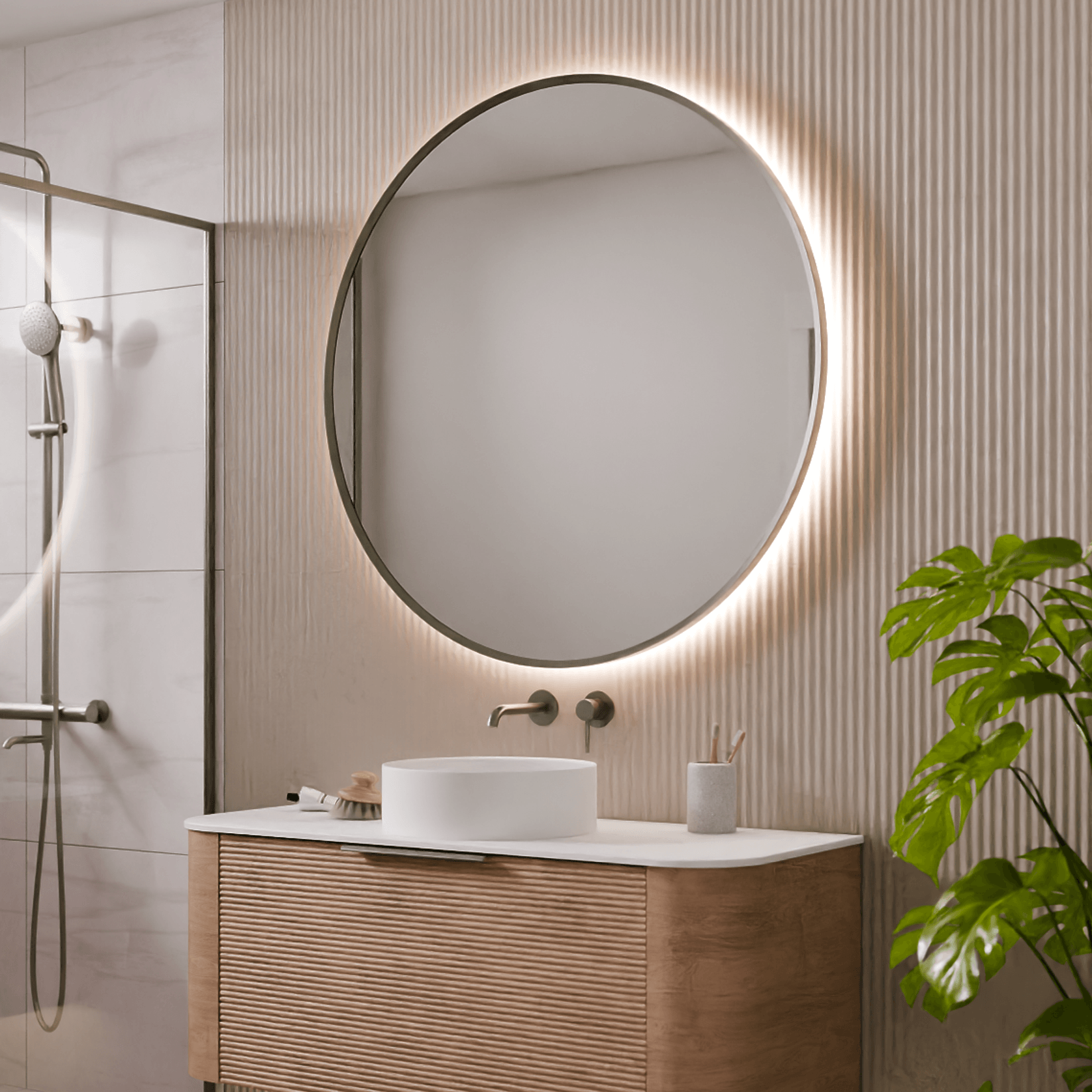 Code Solace Round Framed Gunmetal Led Mirror - 3 Sizes gallery detail image