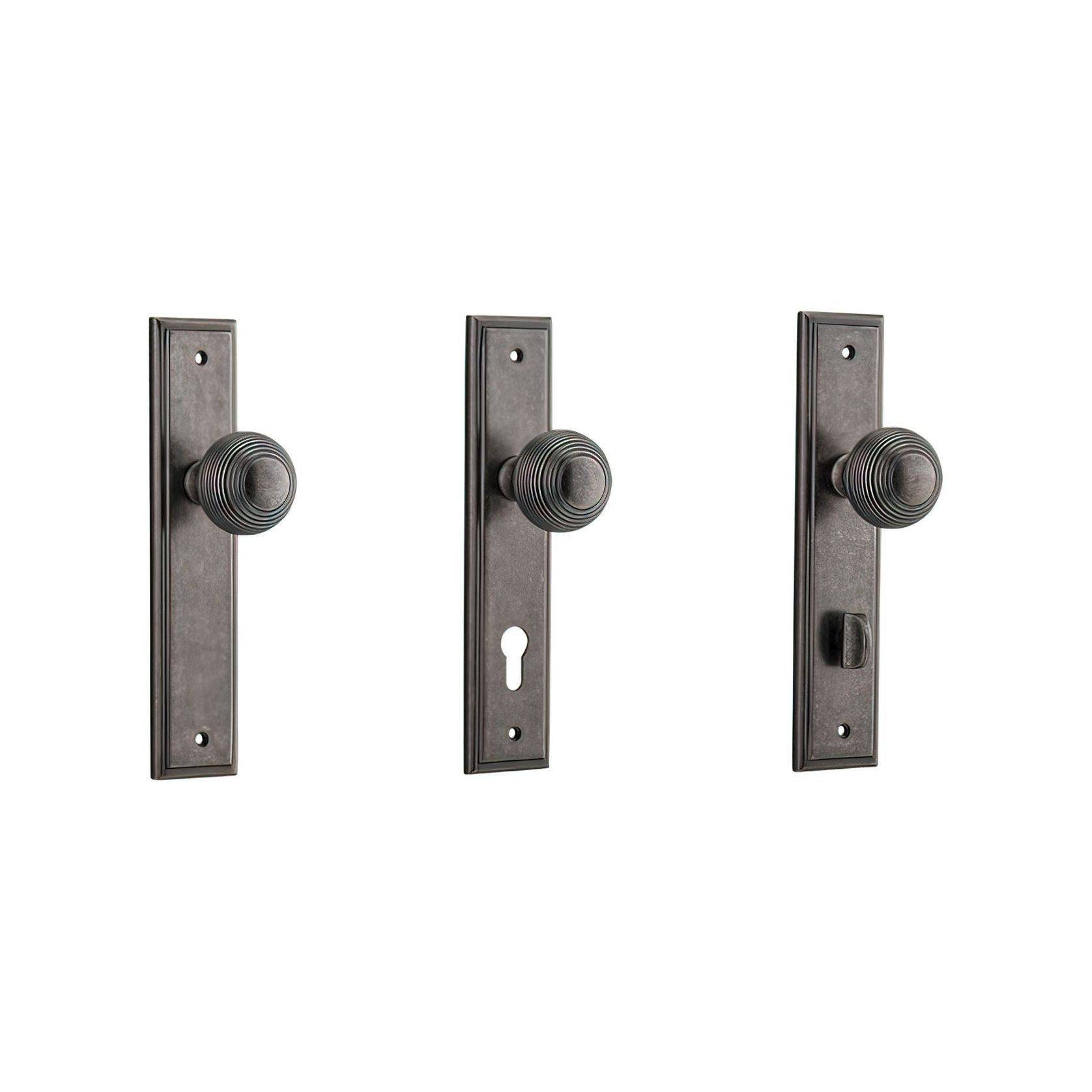 Iver Guildford Door Knob on Stepped Backplate Distressed Nickel gallery detail image