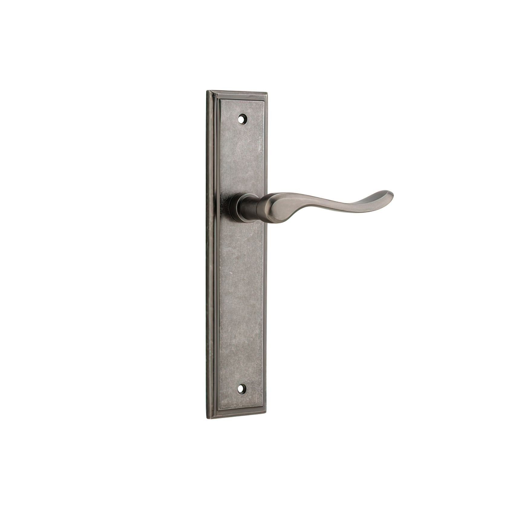 Iver Stirling Door Lever on Stepped Backplate Distressed Nickel gallery detail image