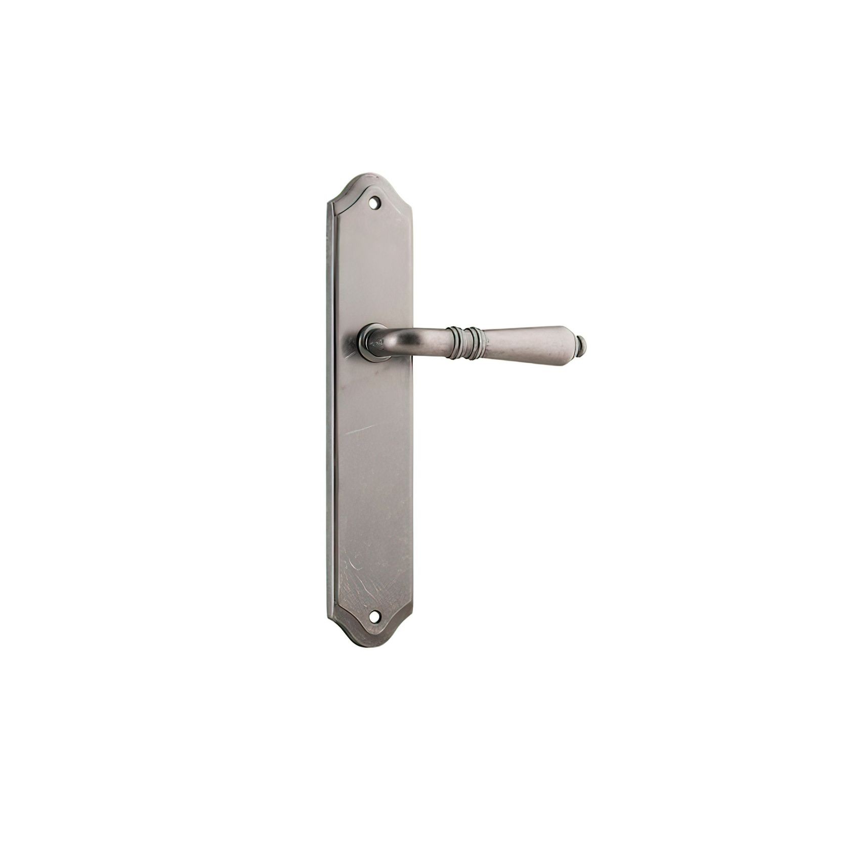 Iver Sarlat Lever Door Handle on Shouldered Backplate Distressed Nickel gallery detail image