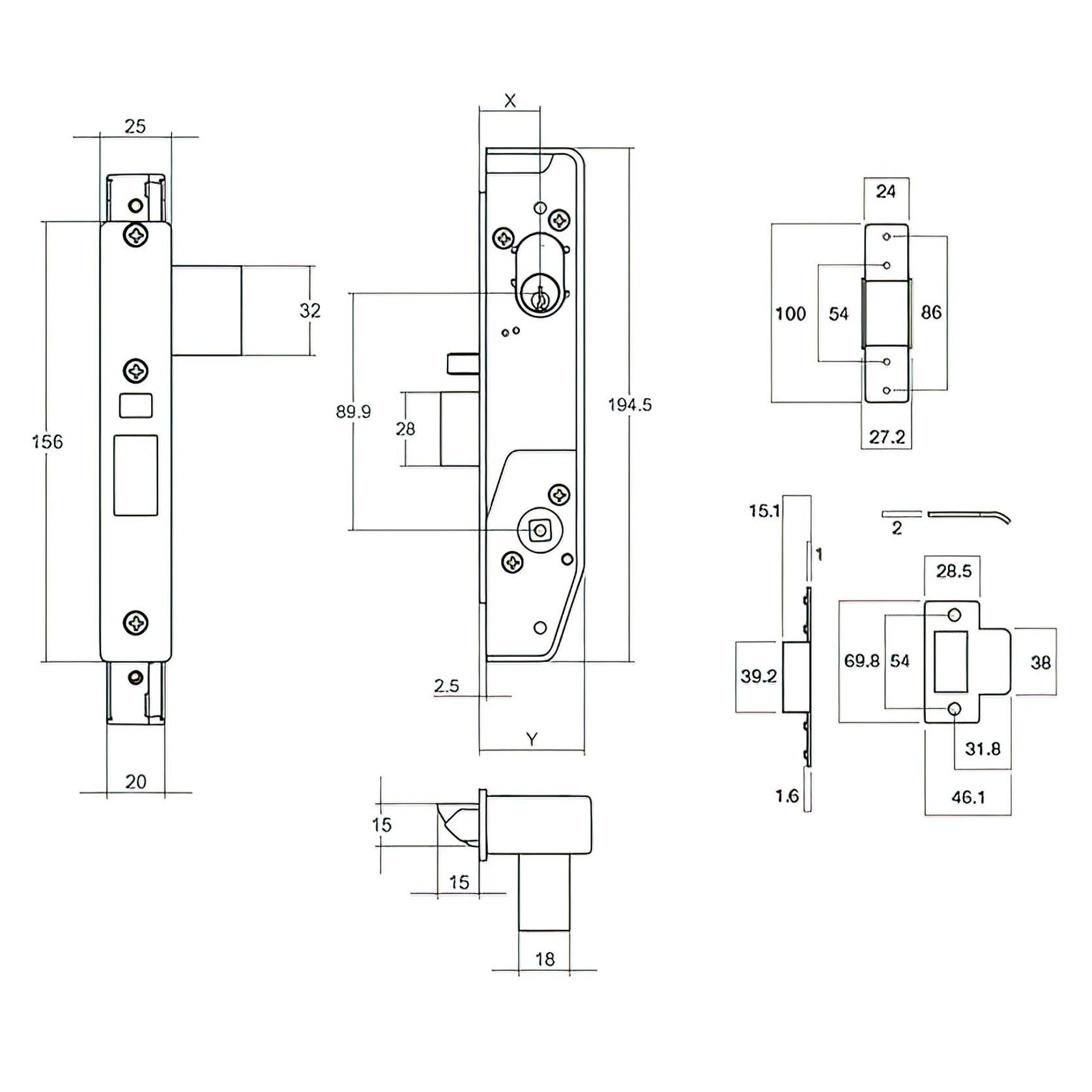 Lockwood Narrow Mortice Lock Kit Double Cyl/Handles SC gallery detail image