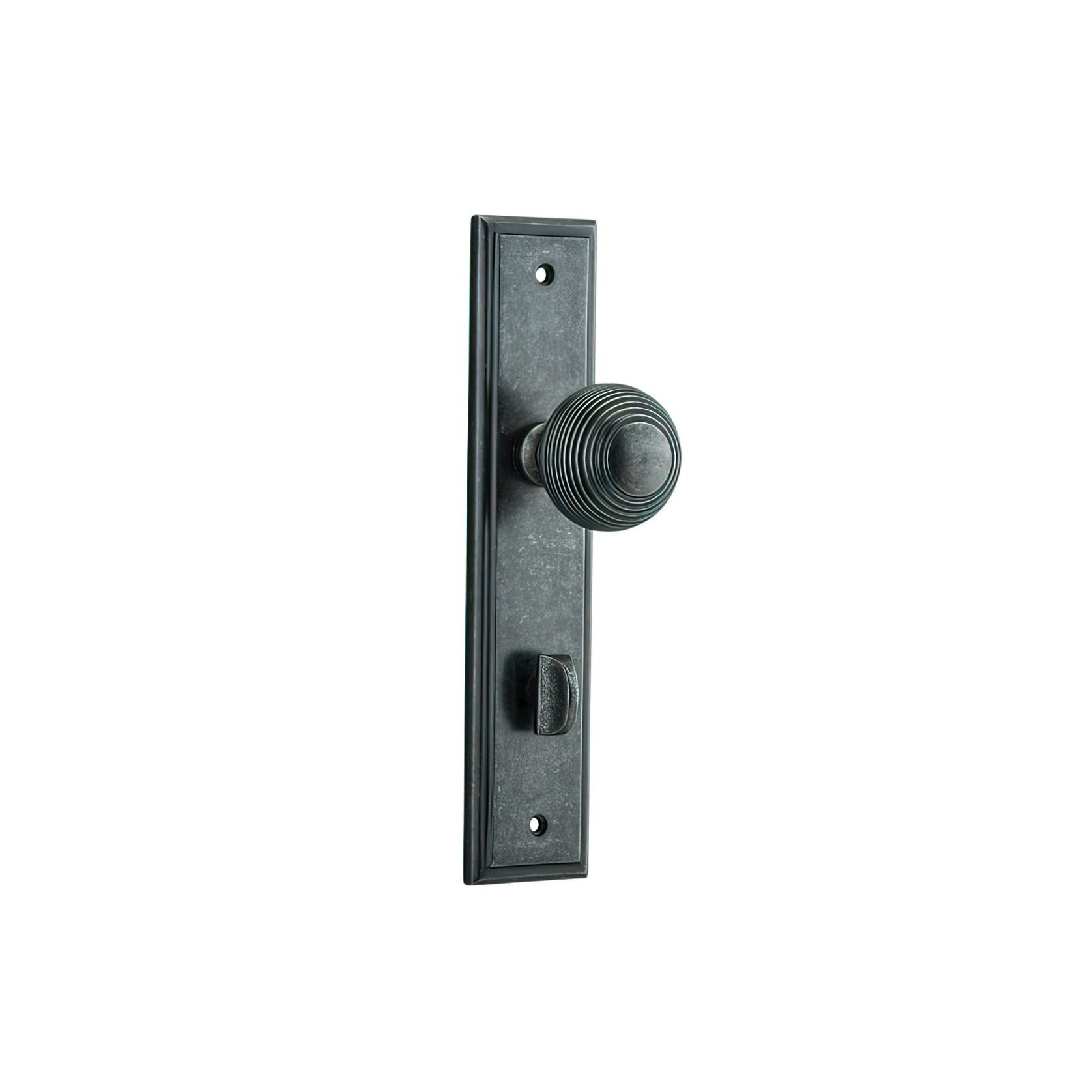 Iver Guildford Door Knob on Stepped Backplate Distressed Nickel gallery detail image