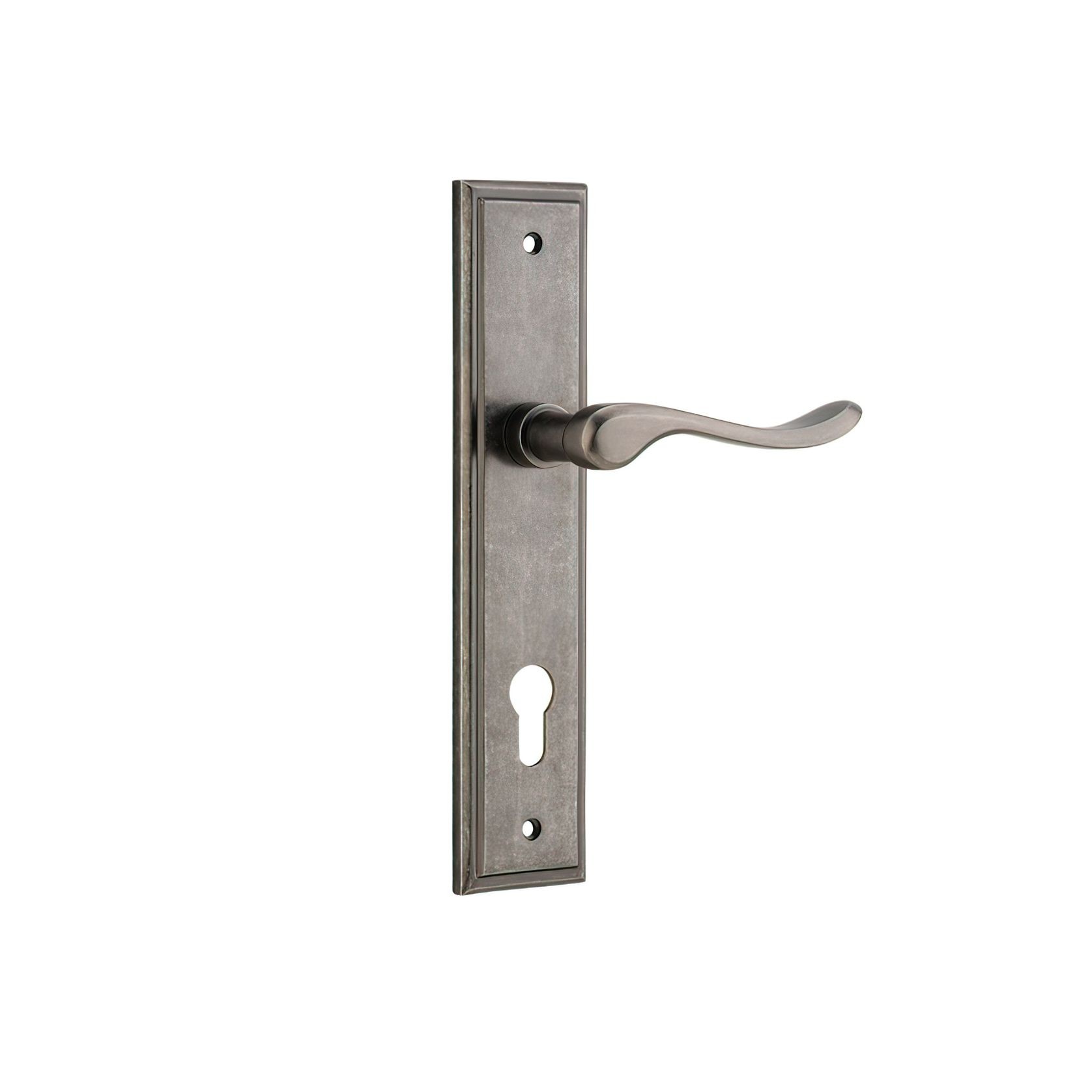 Iver Stirling Door Lever on Stepped Backplate Distressed Nickel gallery detail image