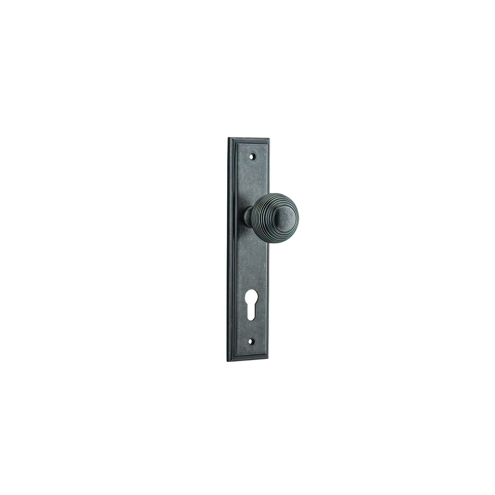 Iver Guildford Door Knob on Stepped Backplate Distressed Nickel gallery detail image