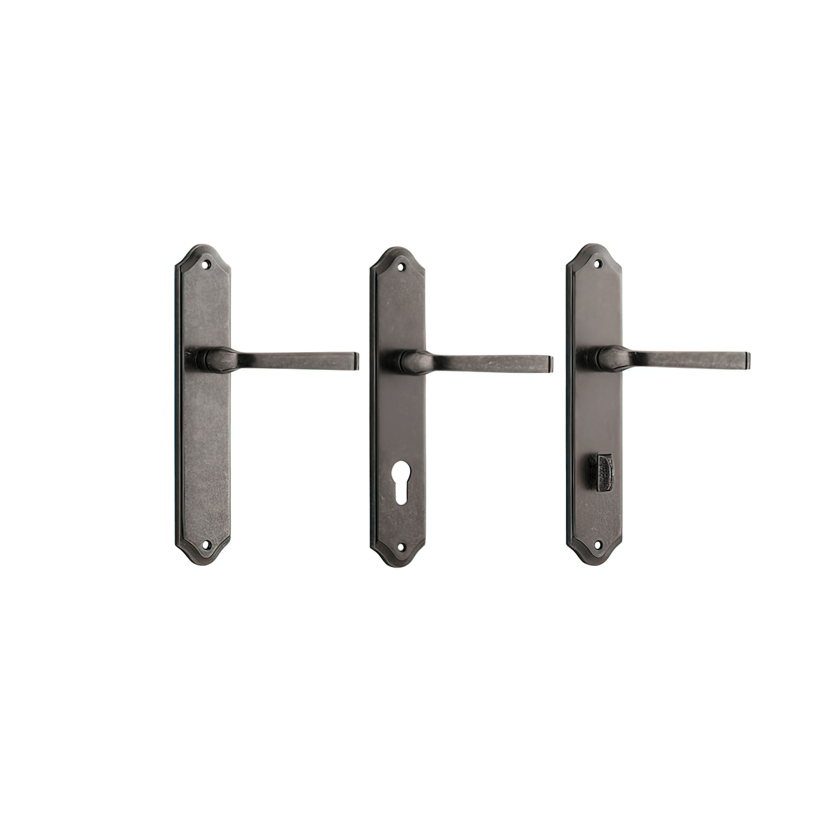 Door Lever on Shouldered Backplate Distressed Nickel gallery detail image