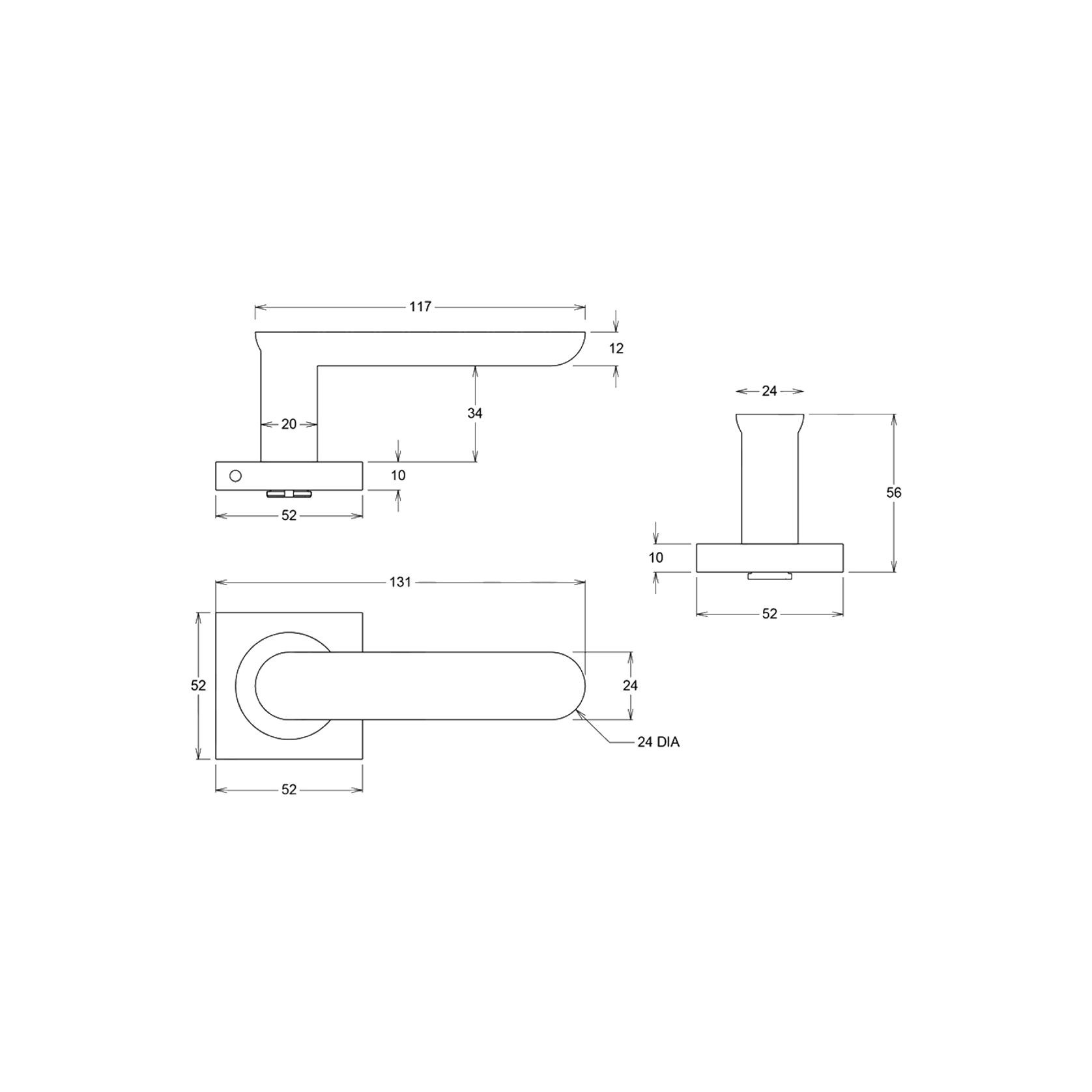 Iver Bronte Door Lever Handle on Square Rose Passage gallery detail image