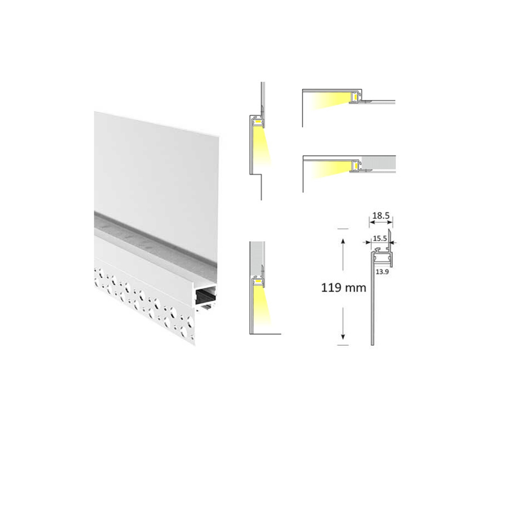 Plaster-in Trimless Profiles for Cove Lighting gallery detail image