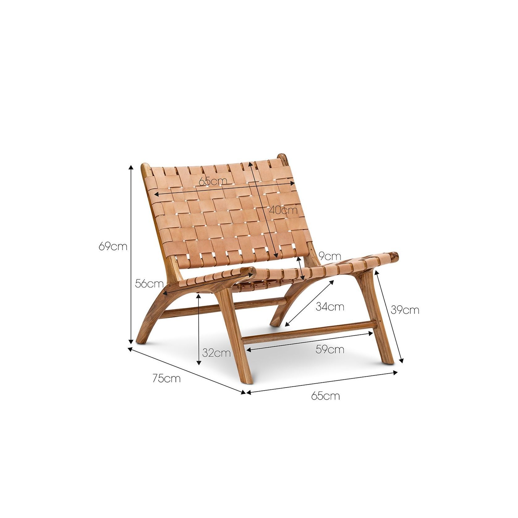 Lazie Leather Strapping Lounge Chair | Teak & Natural Tan gallery detail image