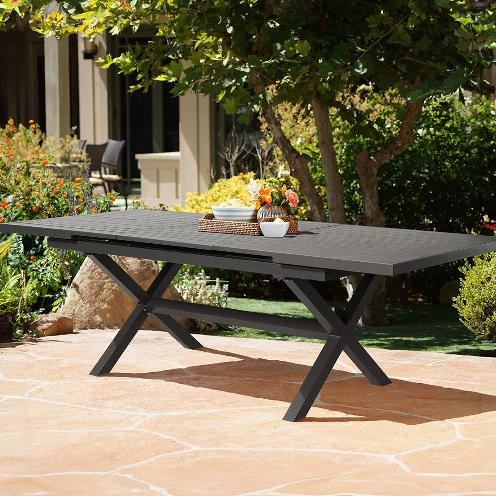Tuba Outdoor Aluminium Patio Dining Extension Table 180-240 X 100cm gallery detail image