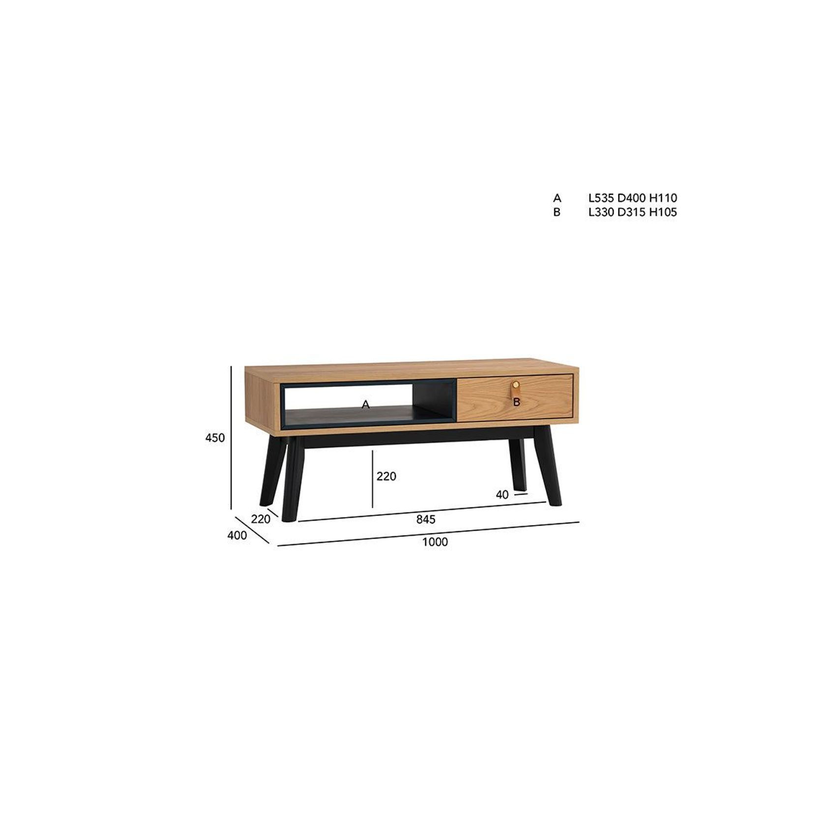 CASTOR Coffee Table 100cm - Natural, Navy Blue & Black gallery detail image