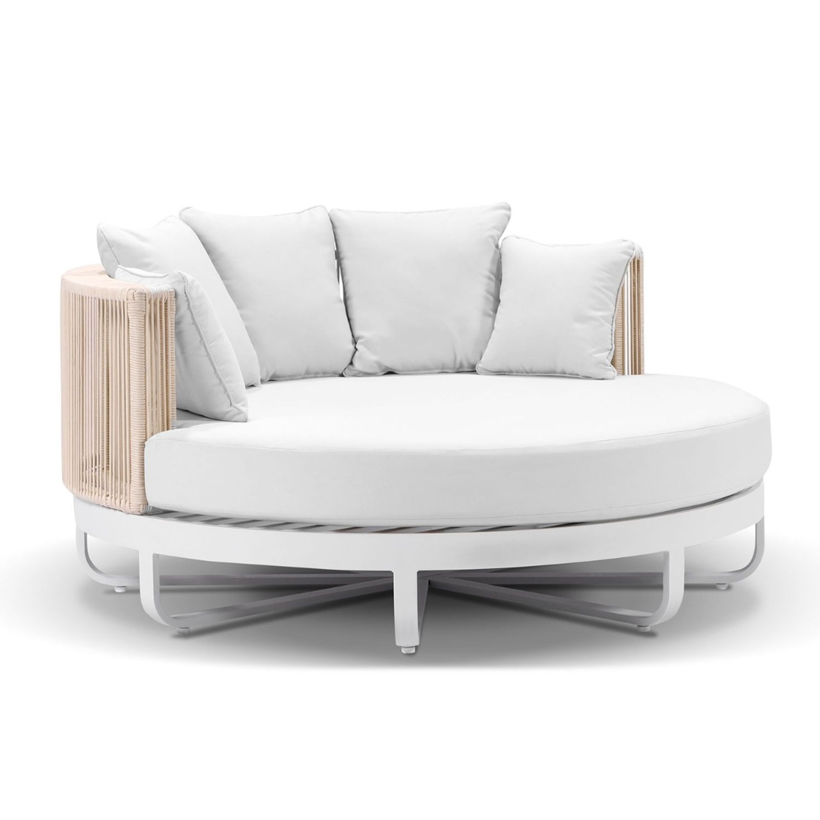 Cannes Outdoor Round Daybed in White with Cream Rope gallery detail image