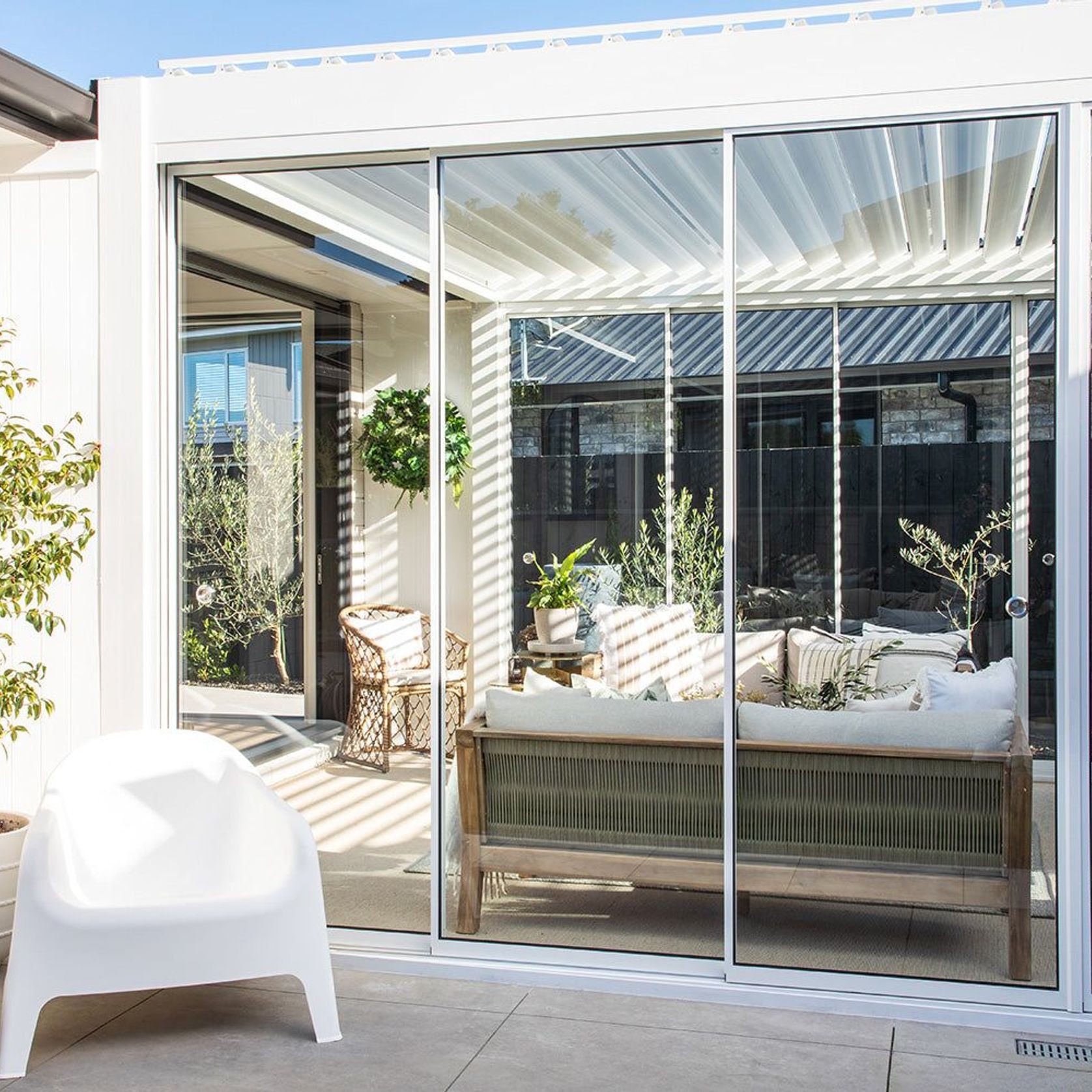 Tasman Motorised Wall Mounted Louvre Roof Aluminium Pergola gallery detail image