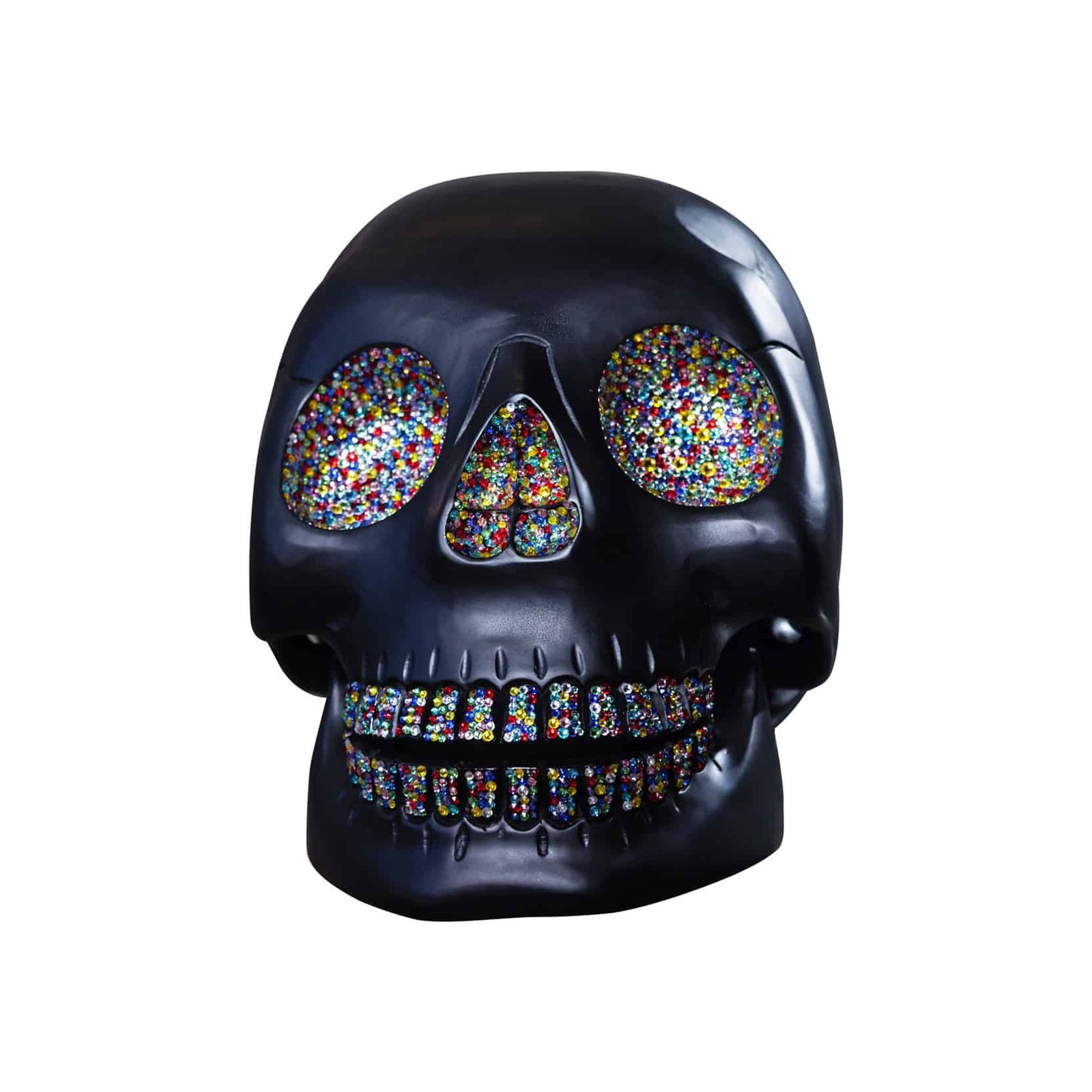 Meh Wood Skull Sculpture with Swarovski Crystal - Rainbow gallery detail image