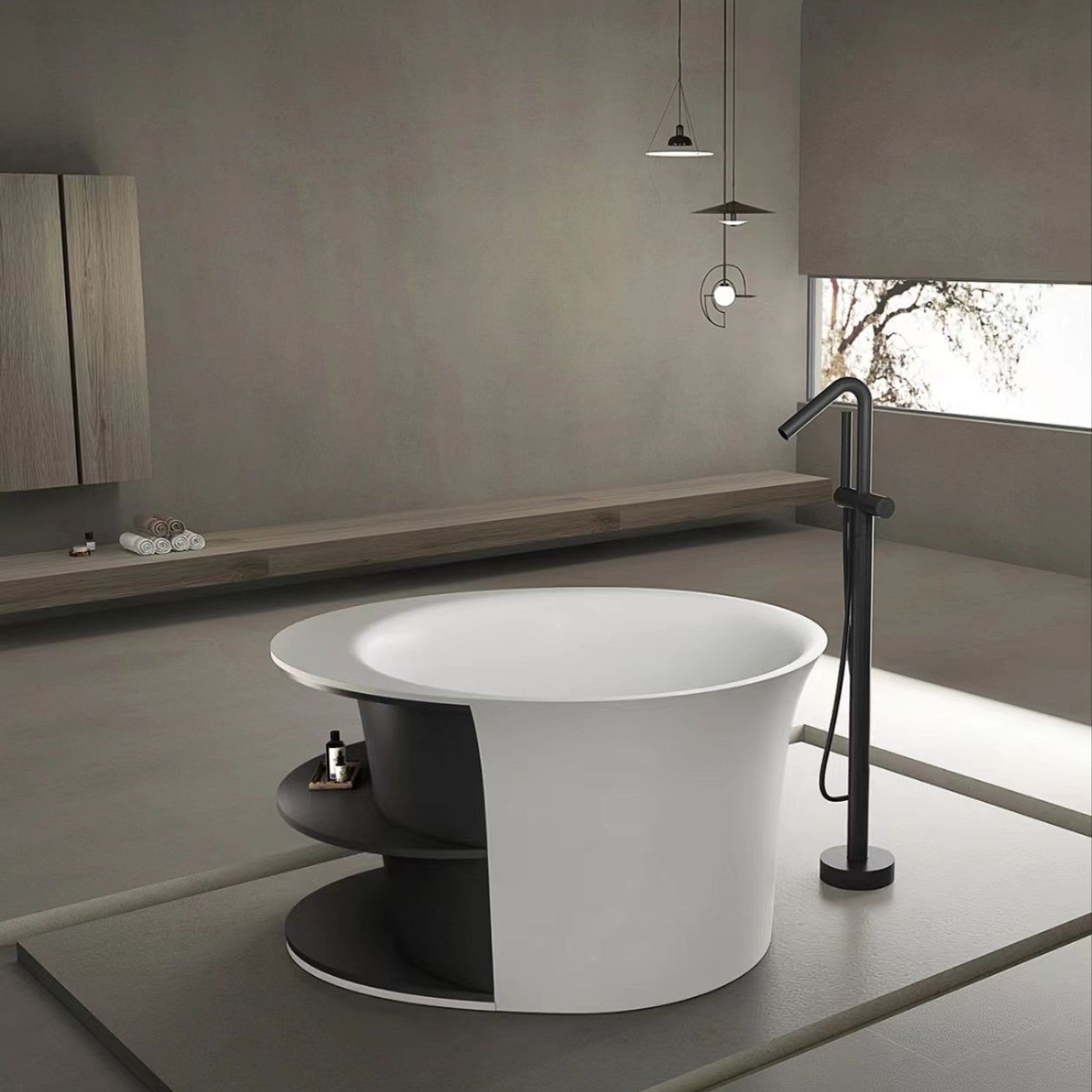 Josei Round Japanese Shelf Soak Tub - 1200mm - MGD01 gallery detail image