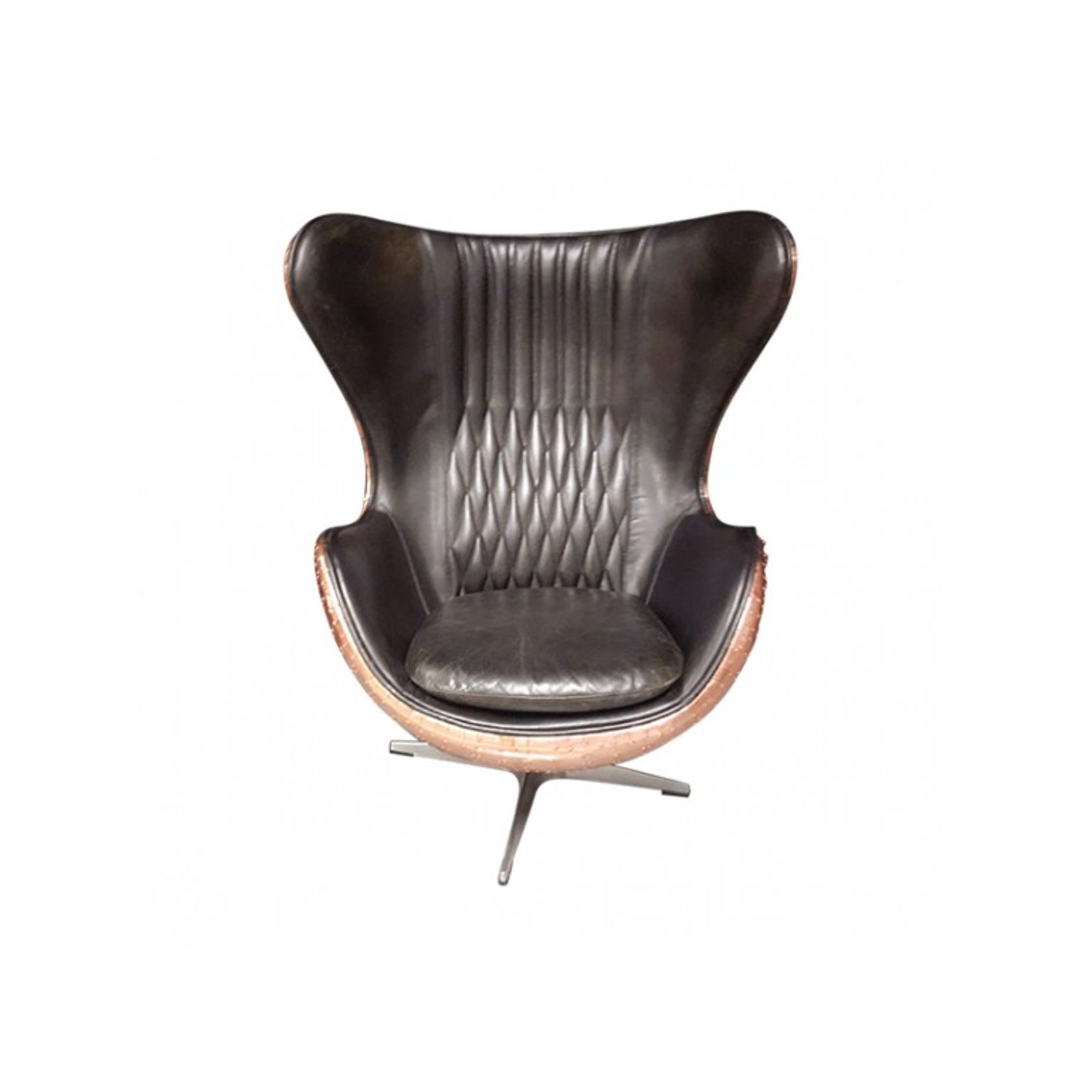 Admiral Black Leather and Copper Egg Chair gallery detail image