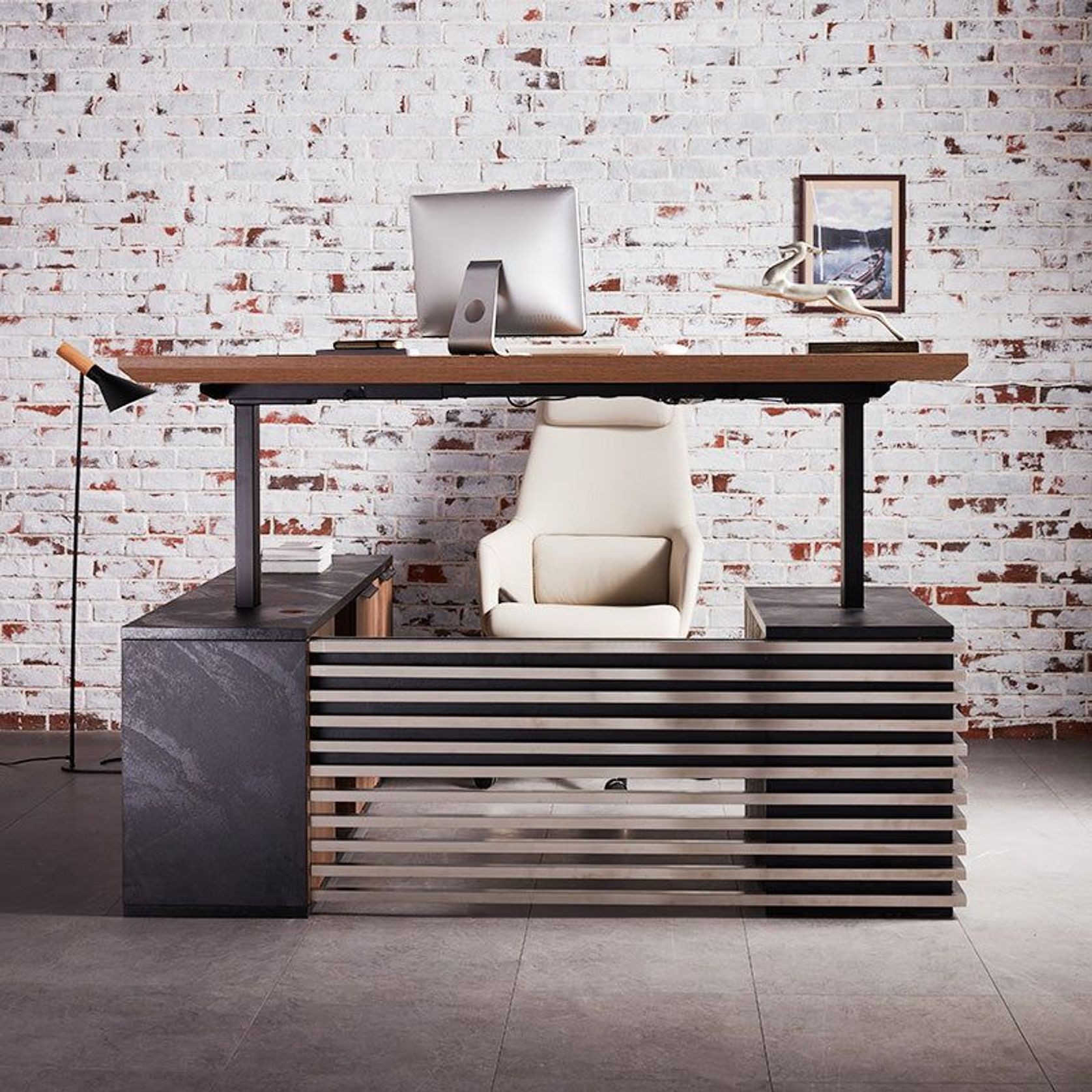 PHOENIX Sit & Stand Electric Lift Executive Desk with Right Return 2.2M - Warm Oak & Black gallery detail image