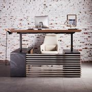 PHOENIX Sit & Stand Electric Lift Executive Desk with Right Return 1.8M - Warm Oak & Black gallery detail image