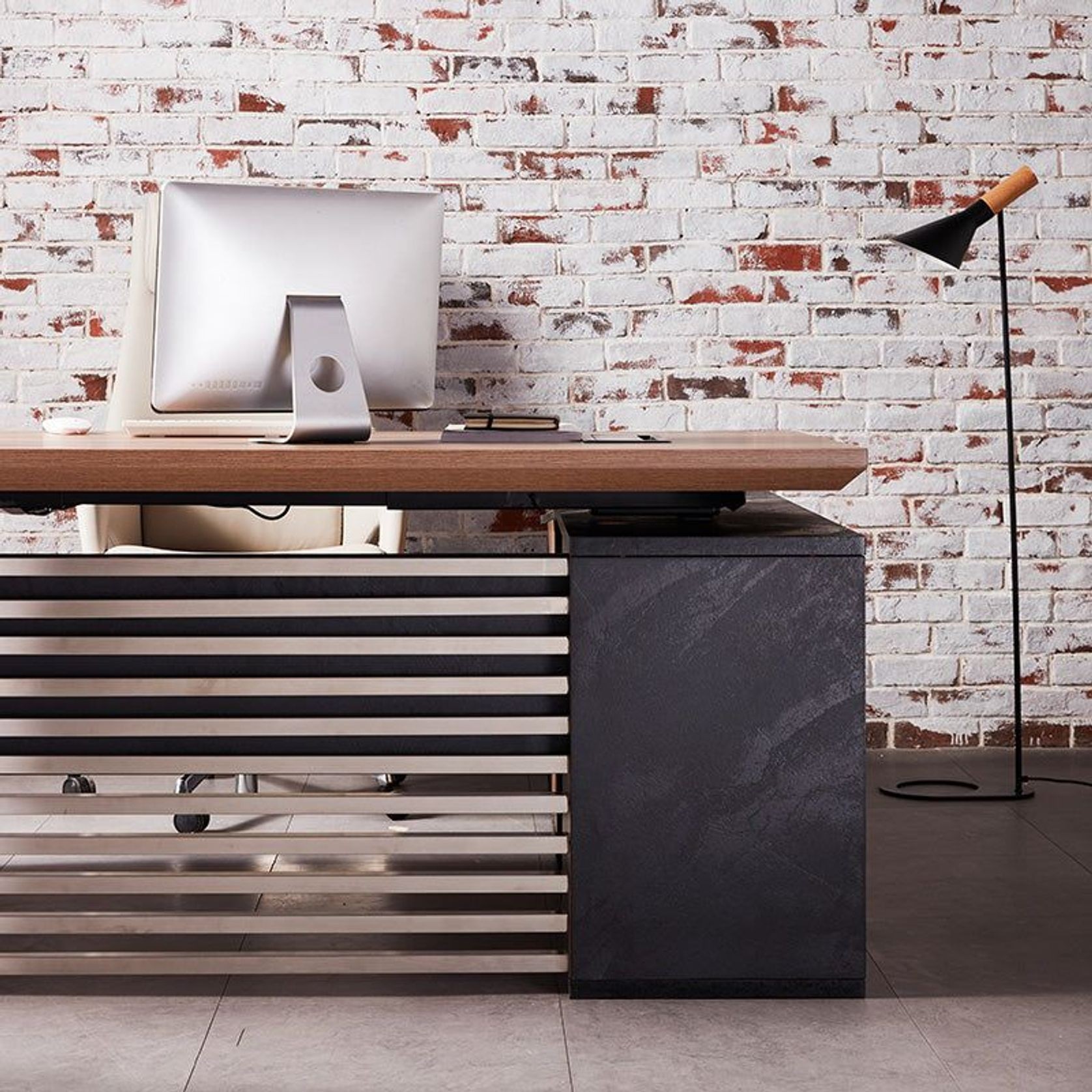 PHOENIX Executive Desk with Left Return 2.2M - Warm Oak & Black gallery detail image