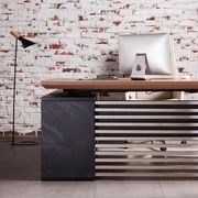 PHOENIX Sit & Stand Electric Lift Executive Desk with Right Return 1.8M - Warm Oak & Black gallery detail image