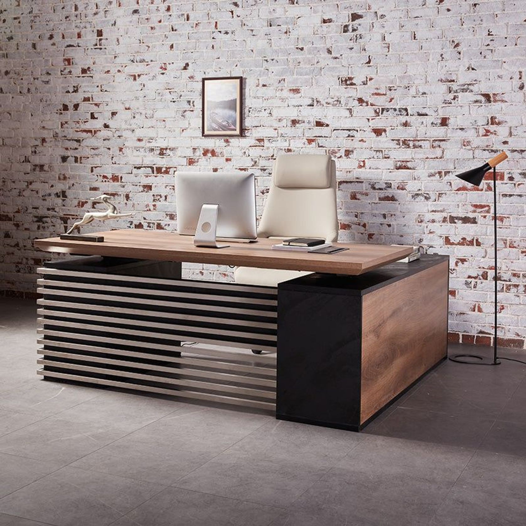 PHOENIX Executive Desk with Left Return 1.8M - Warm Oak & Black gallery detail image