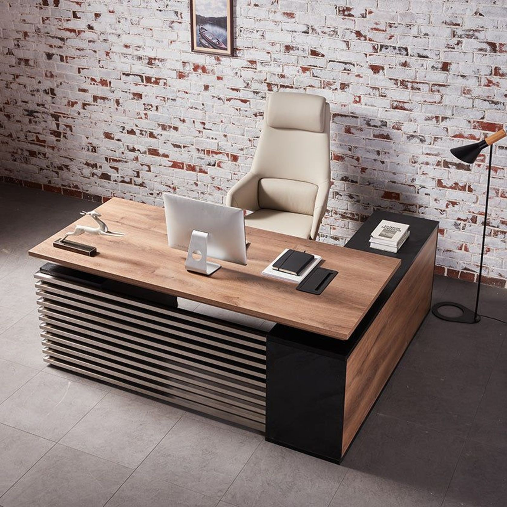 PHOENIX Executive Desk with Left Return 2.2M - Warm Oak & Black gallery detail image