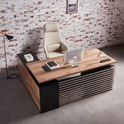PHOENIX Sit & Stand Electric Lift Executive Desk with Right Return 1.8M - Warm Oak & Black gallery detail image