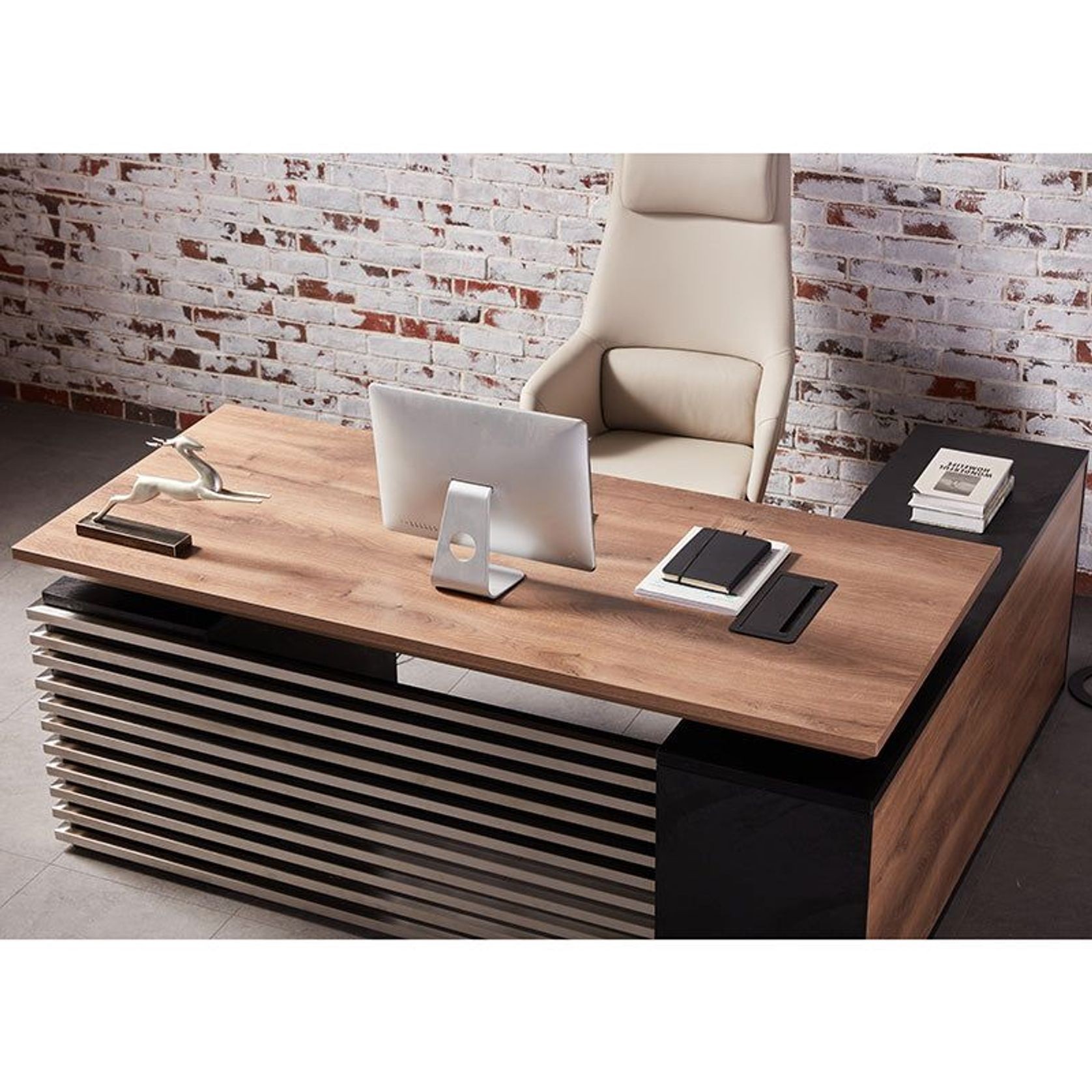 PHOENIX Sit & Stand Electric Lift Executive Desk with Left Return 1.8M - Warm Oak & Black gallery detail image
