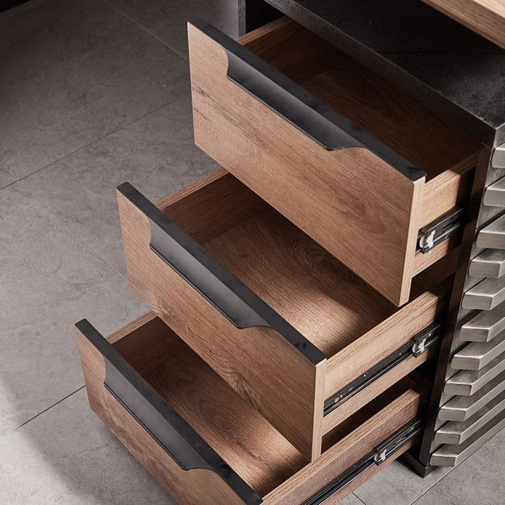 PHOENIX Executive Desk with Right Return 2.2M - Warm Oak & Black gallery detail image